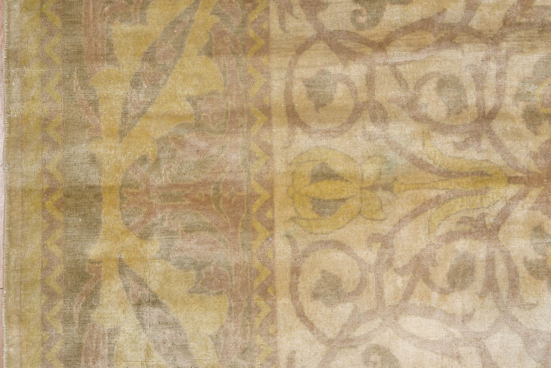 6' x 7' one-of-a-kind handmade antique Sivas rug. Color palette: beige, ivory, gold, taupe, ochre, camel, gray, brown