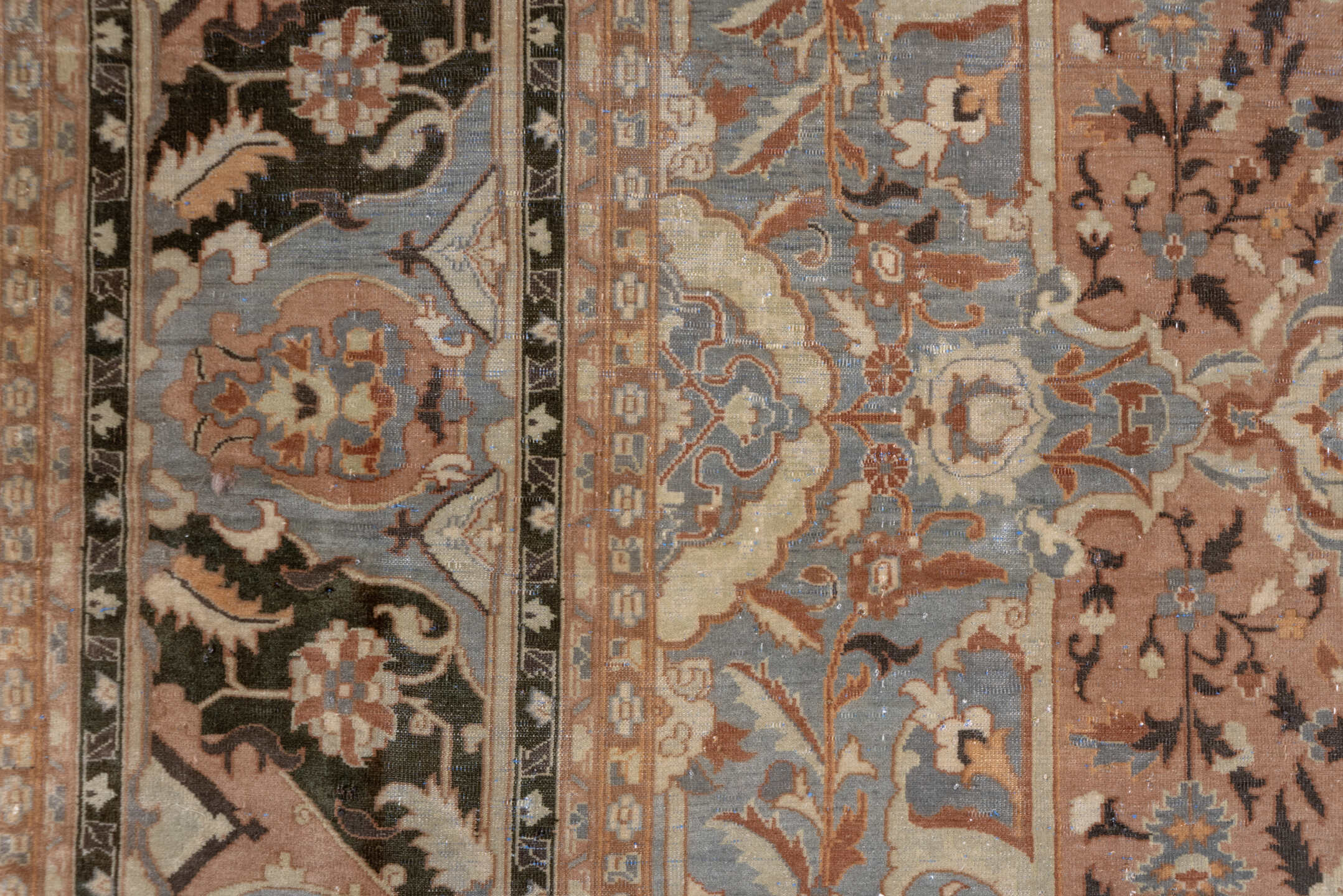 6' x 10' one-of-a-kind handmade antique Polonase large size rug. Color palette: blush, powder_blue, ivory, olive, taupe