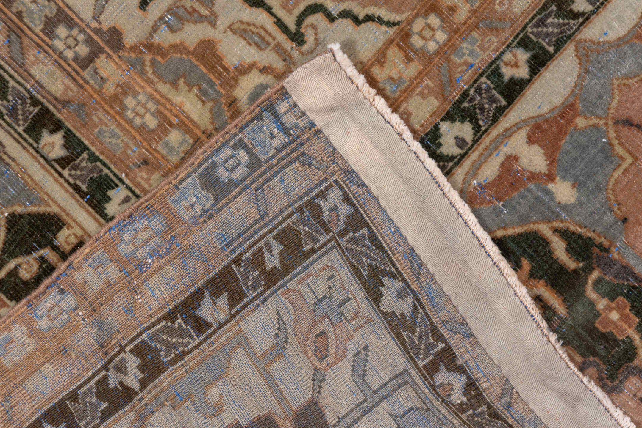 6' x 10' one-of-a-kind handmade antique Polonase large size rug. Color palette: blush, powder_blue, ivory, olive, taupe