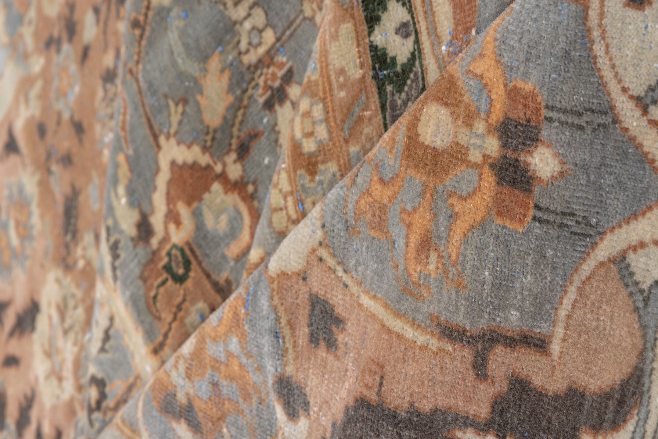 6' x 10' one-of-a-kind handmade antique Polonase large size rug. Color palette: blush, powder_blue, ivory, olive, taupe