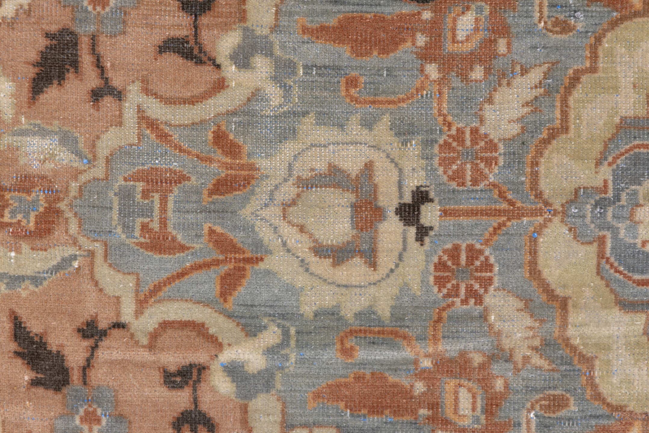 6' x 10' one-of-a-kind handmade antique Polonase large size rug. Color palette: blush, powder_blue, ivory, olive, taupe