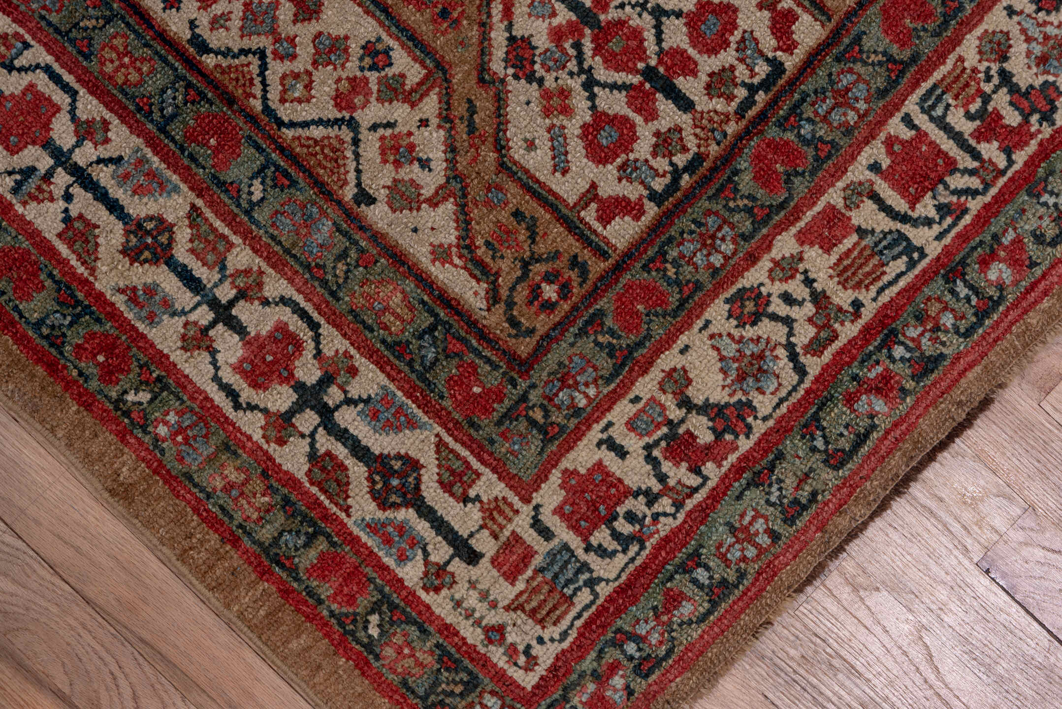 3' x 13' one-of-a-kind handmade antique Cam Hamadan runner rug. Color palette: taupe, rust, ivory, navy, terra cotta, slate