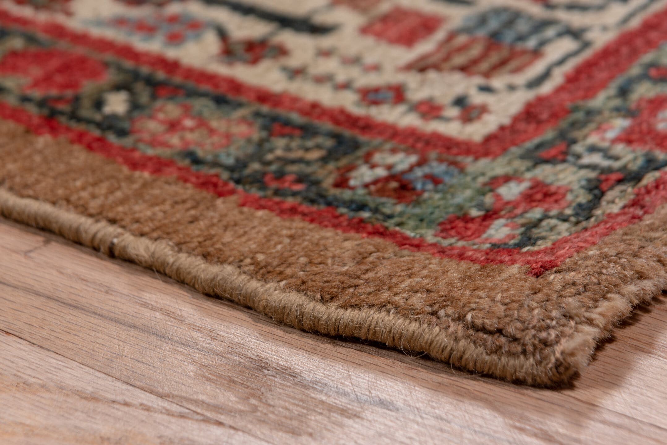 3' x 13' one-of-a-kind handmade antique Cam Hamadan runner rug. Color palette: taupe, rust, ivory, navy, terra cotta, slate