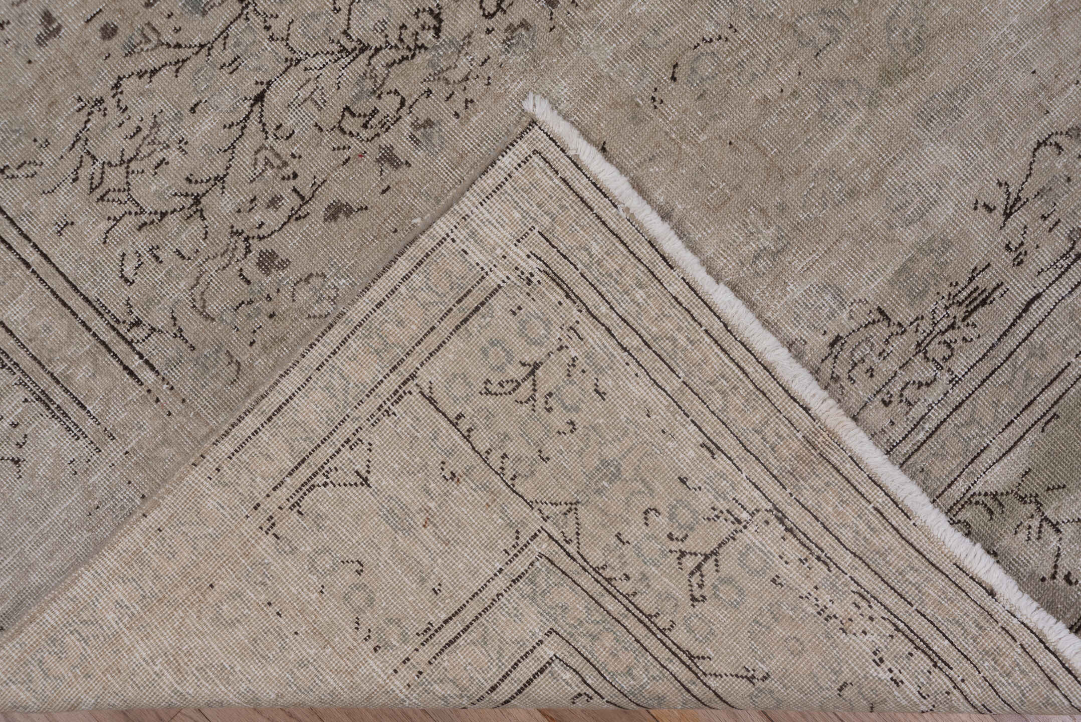 6' x 9' one-of-a-kind handmade vintage Sivas medium size rug. Color palette: black, brown, gray, light gray, off-white, pink