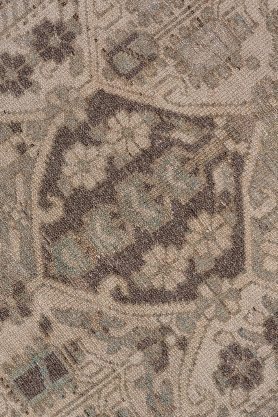 5' x 9' one-of-a-kind handmade antique Baktiary medium size rug. Color palette: taupe, ivory, slate, charcoal, camel