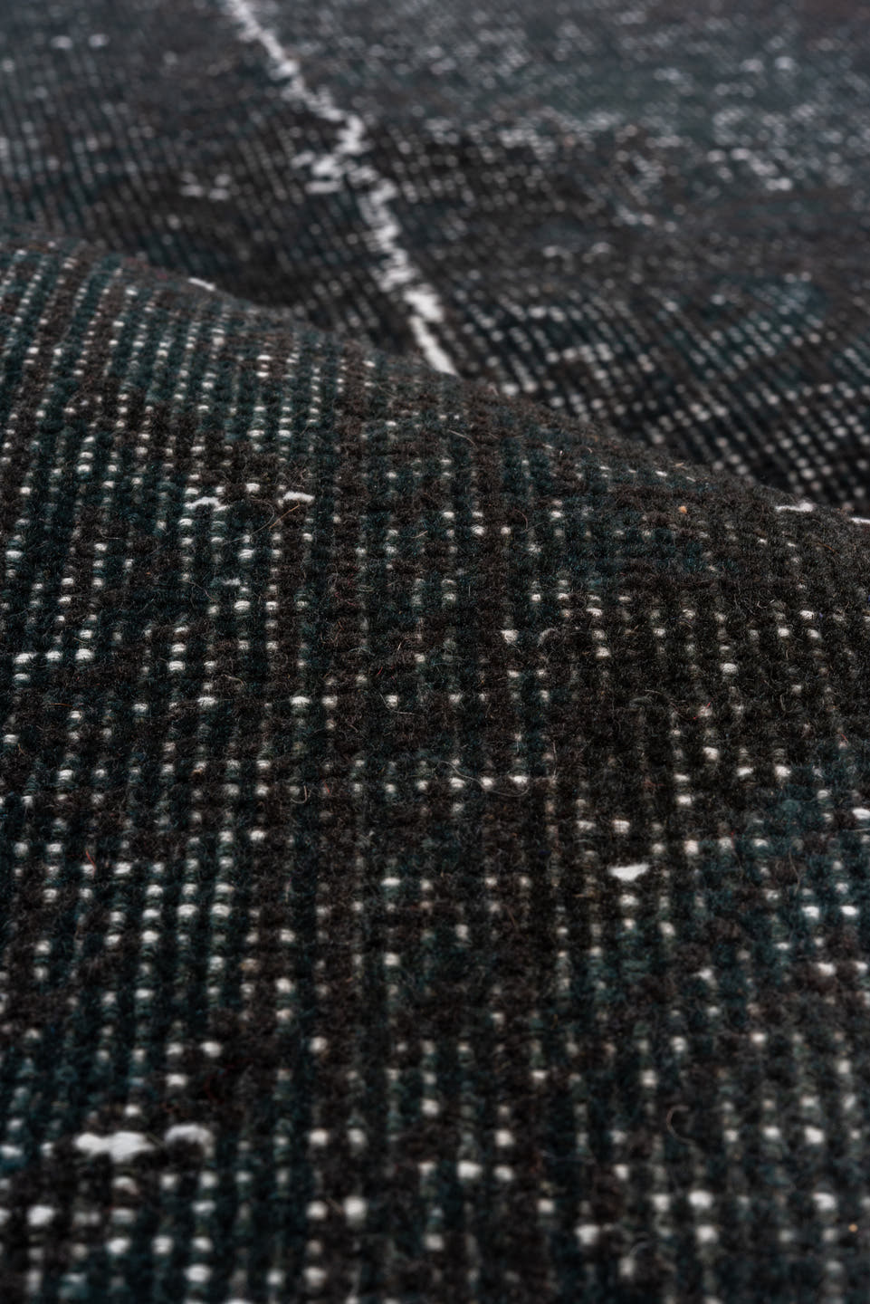 4' x 11' one-of-a-kind handmade vintage Overdyed runner rug. Color palette: charcoal, slate, ivory, gray, black