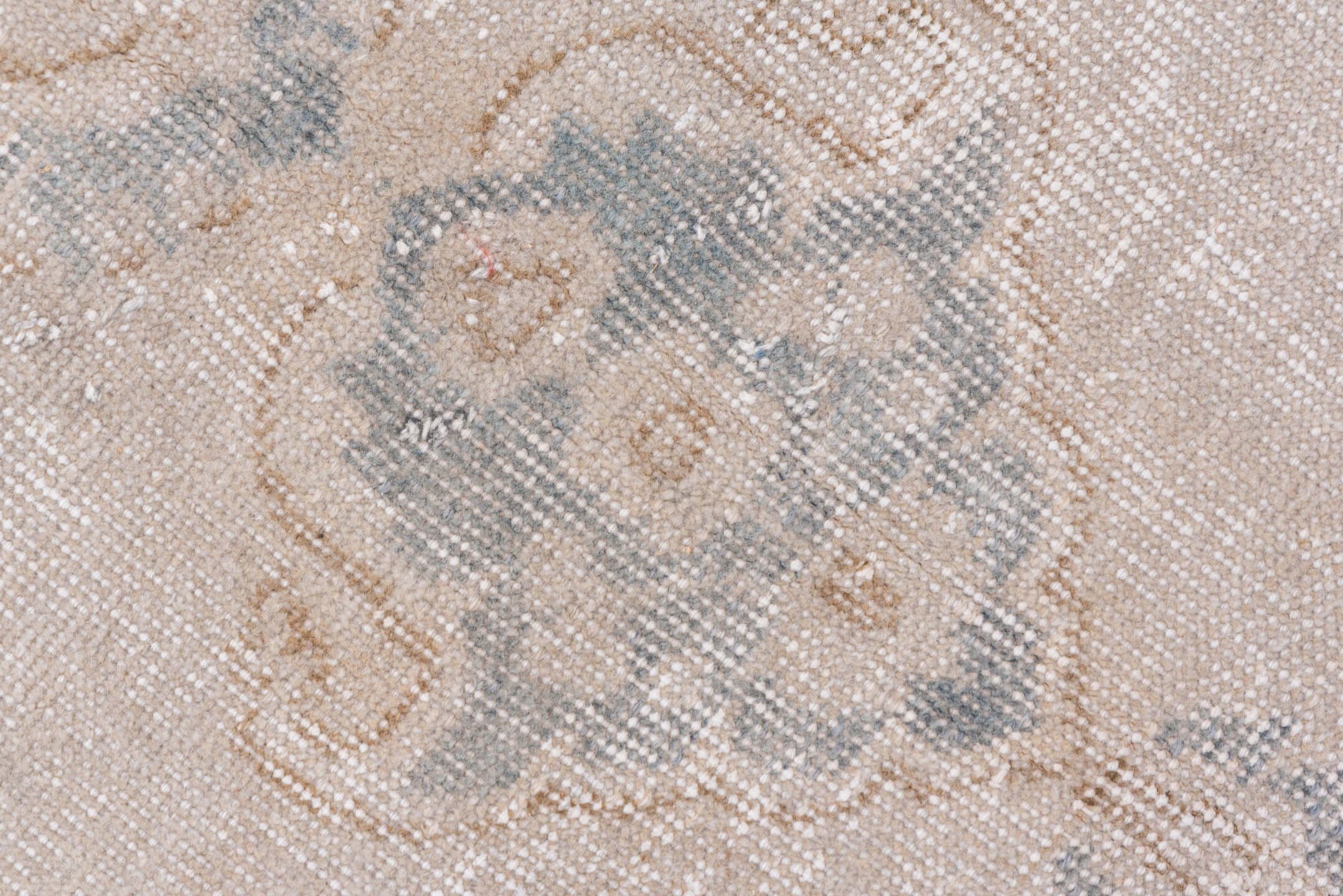 7' x 10' one-of-a-kind handmade vintage Oushak large size rug. Color palette: ivory, beige, taupe, pale blue, sand