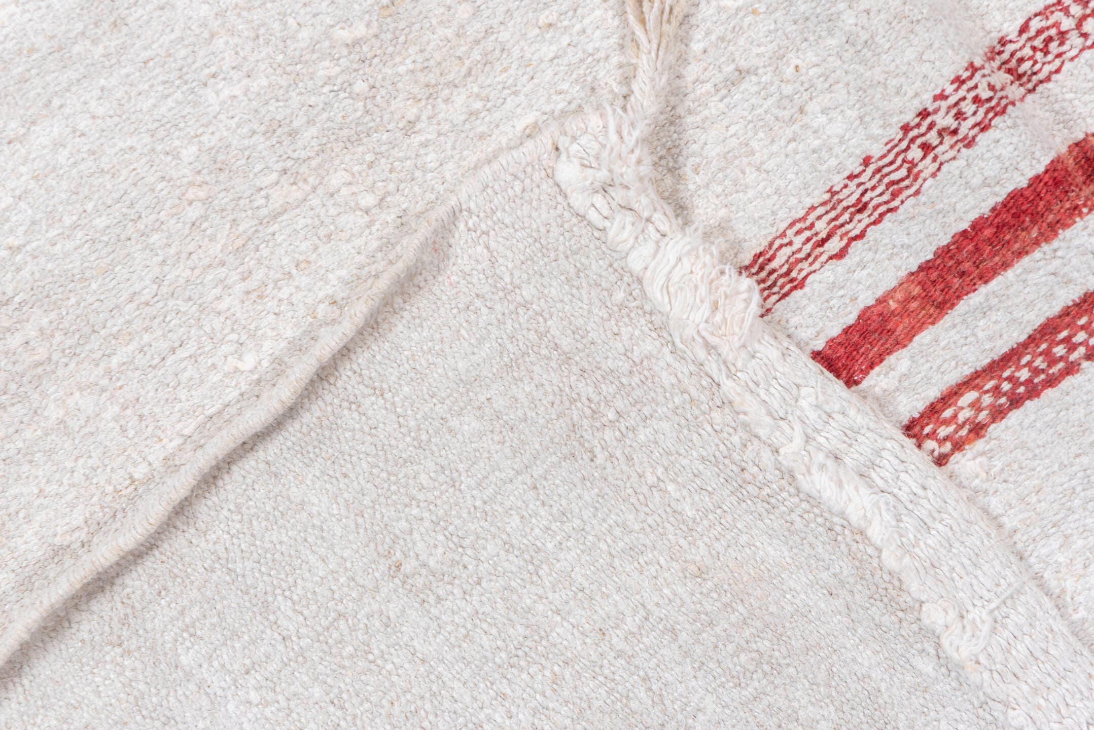 5' x 12' one-of-a-kind handmade vintage Hemp Kilim rug. Color palette: ivory, red, cream