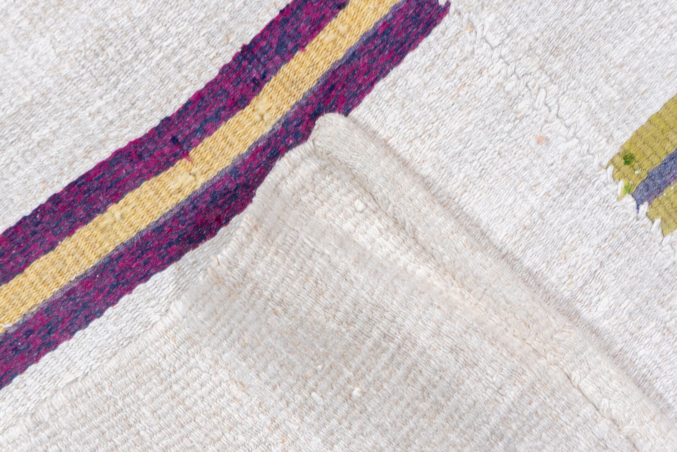 6' x 14' one-of-a-kind handmade vintage Hemp Kilim large size rug. Color palette: ivory, charcoal, rust, gold, indigo