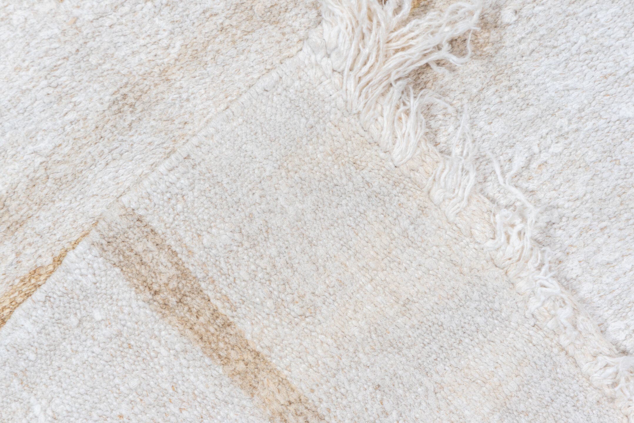 5' x 12' one-of-a-kind handmade vintage Hemp Kilim rug. Color palette: ivory, camel, cream, taupe, beige, gray