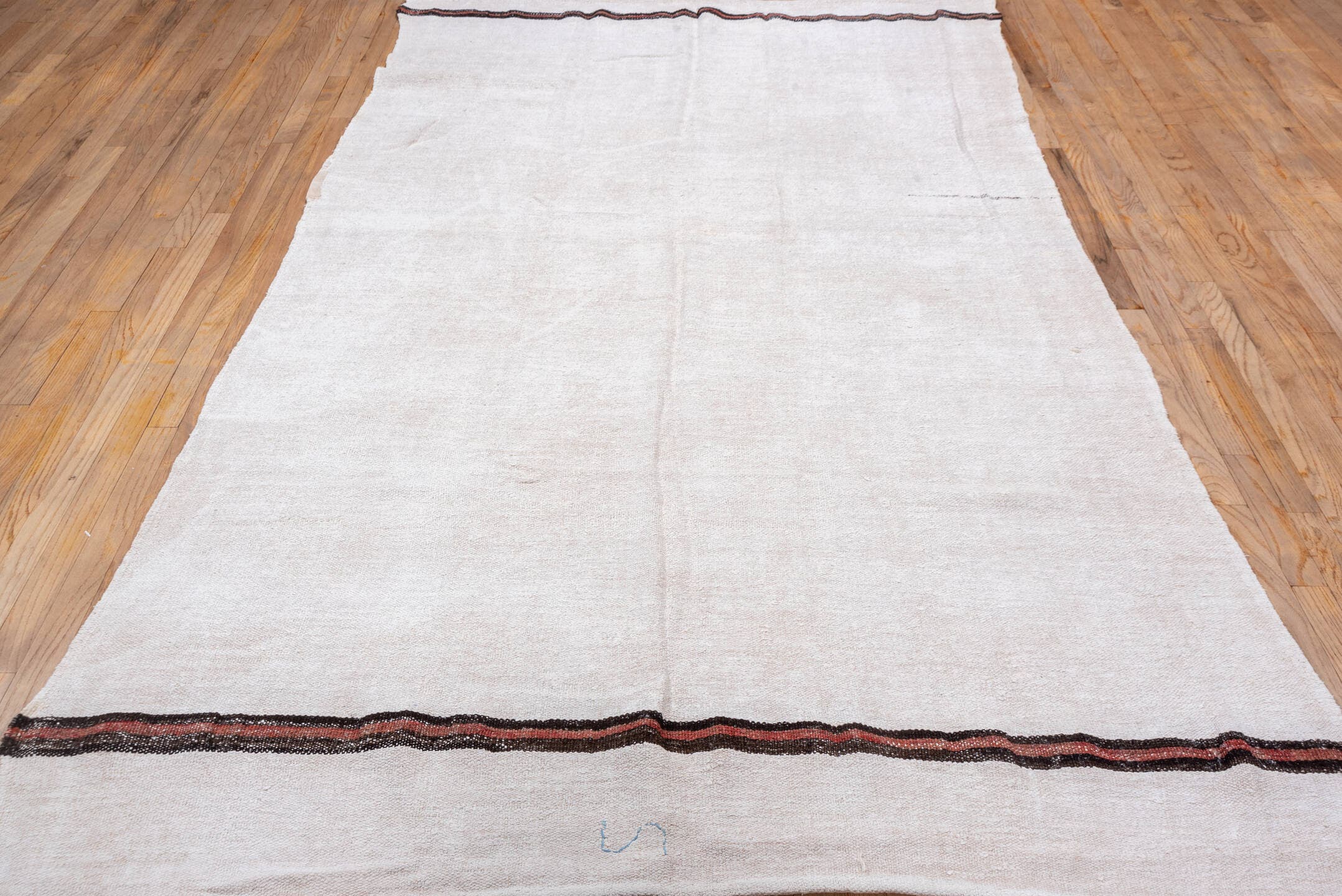 5' x 10' one-of-a-kind handmade vintage Hemp Kilim medium size rug. Color palette: ivory, cream, charcoal, rust, brown, gray