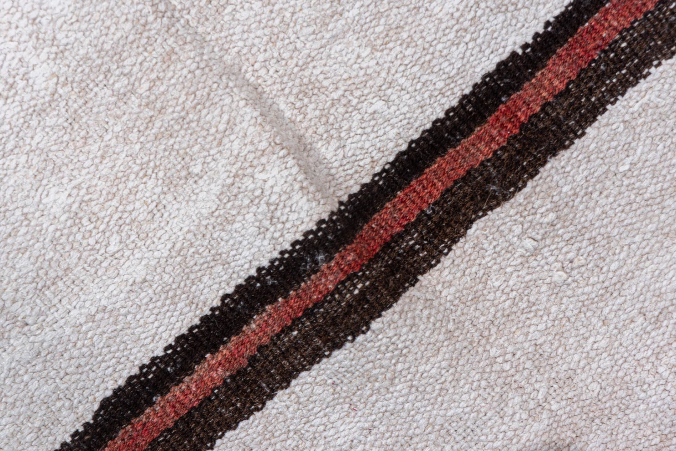 5' x 10' one-of-a-kind handmade vintage Hemp Kilim medium size rug. Color palette: ivory, cream, charcoal, rust, brown, gray