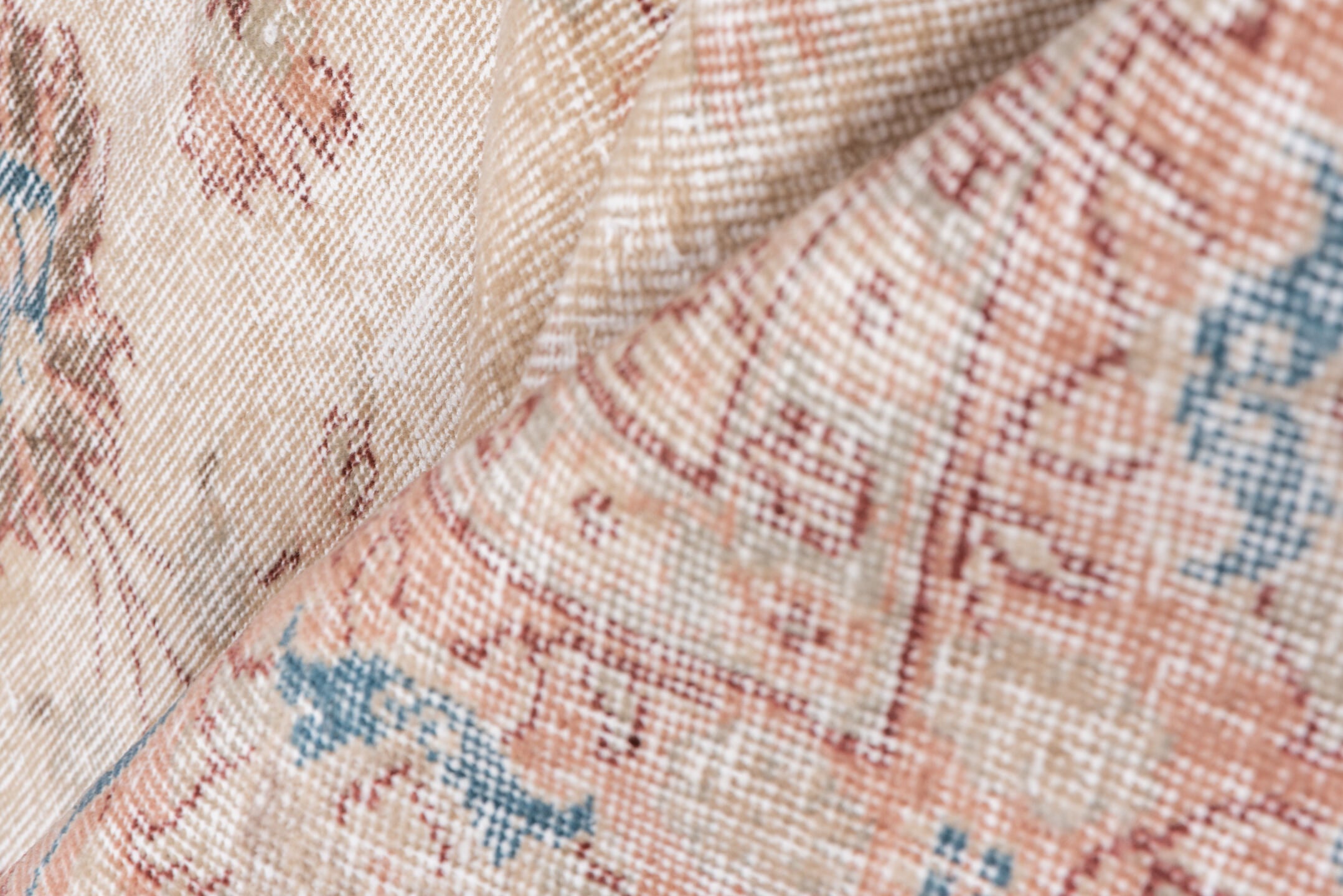 6' x 10' one-of-a-kind handmade antique Sparta large size rug. Color palette: ivory, blush, dusty rose, pale blue, cream