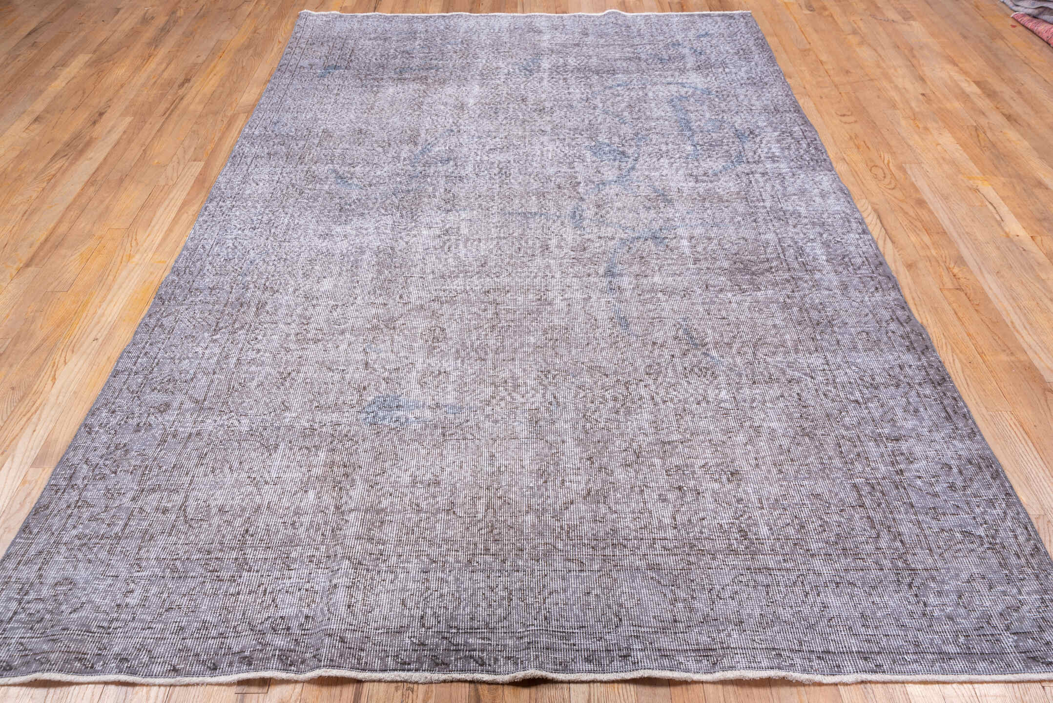 6' x 10' one-of-a-kind handmade antique Overdyed large size rug. Color palette: taupe, ivory, pale blue, beige, gray