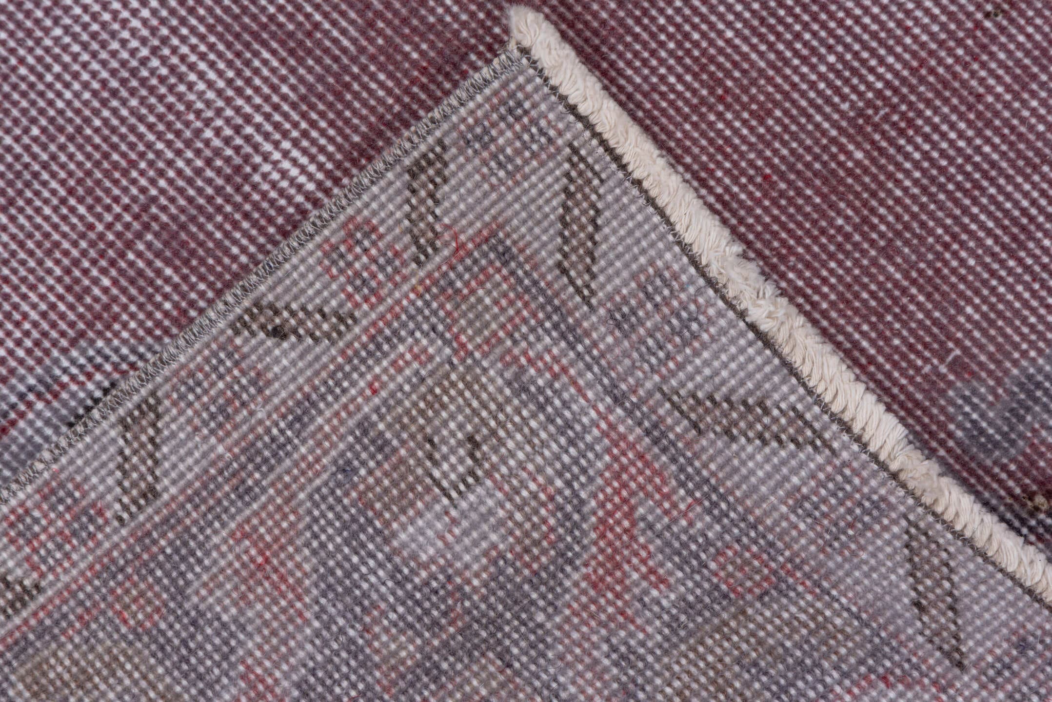 3' x 7' one-of-a-kind handmade antique Overdyed rug. Color palette: rose, taupe, dusty pink, silver, mauve, ivory, charcoal