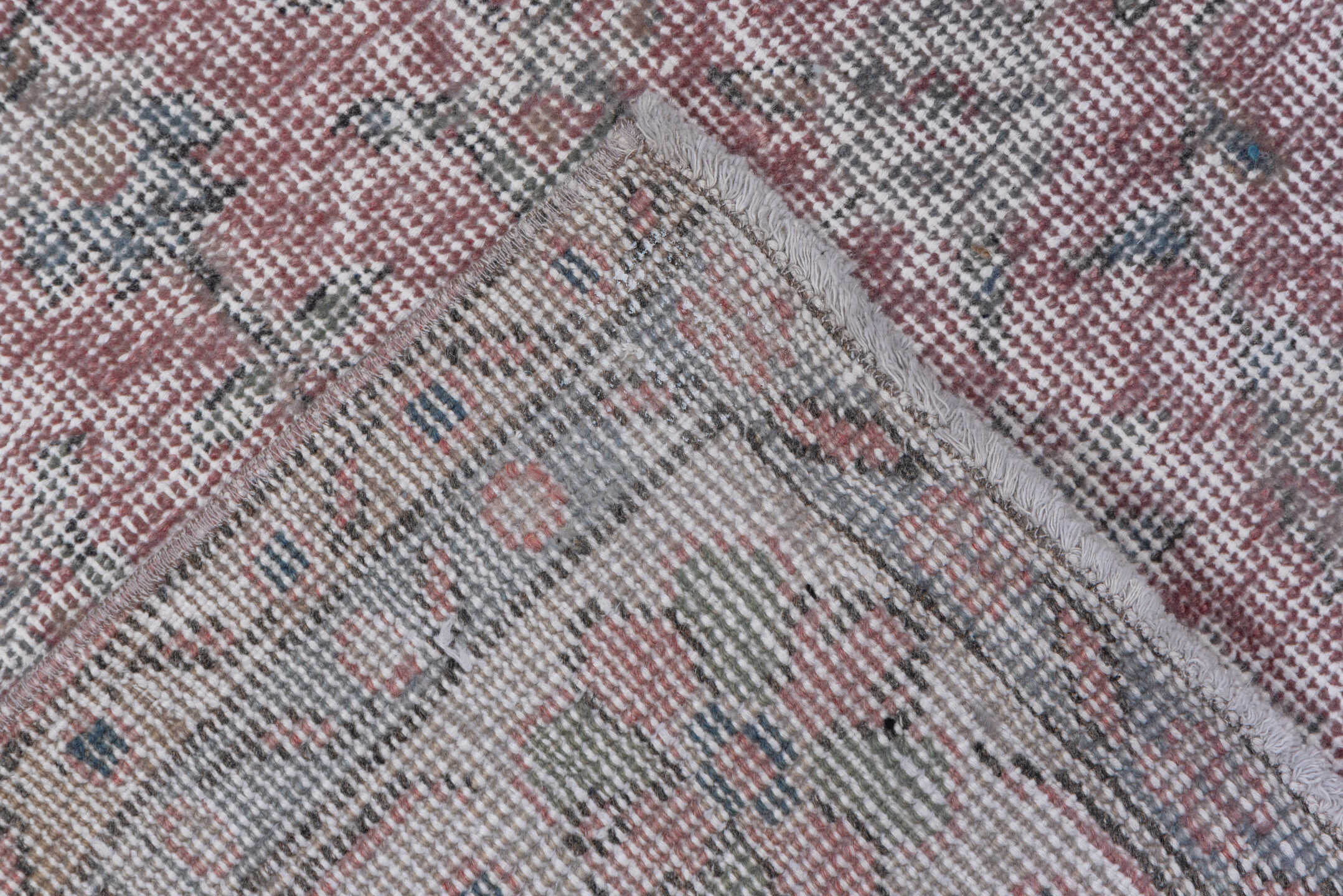 5' x 8' one-of-a-kind handmade antique Overdyed medium size rug. Color palette: blush, ivory, pale gray, dusty rose, taupe