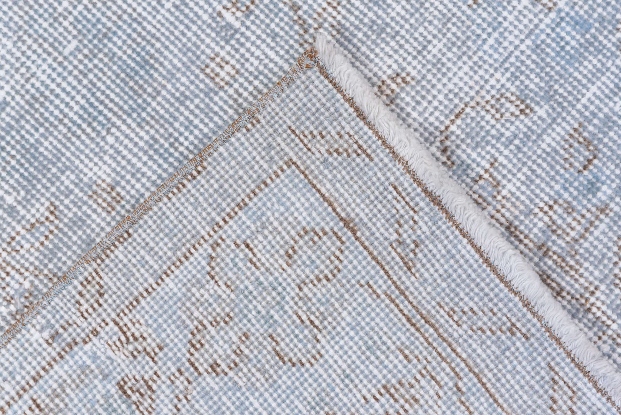 5' x 9' one-of-a-kind handmade antique Overdyed medium size rug. Color palette: pale blue, ivory, taupe, beige, light gray