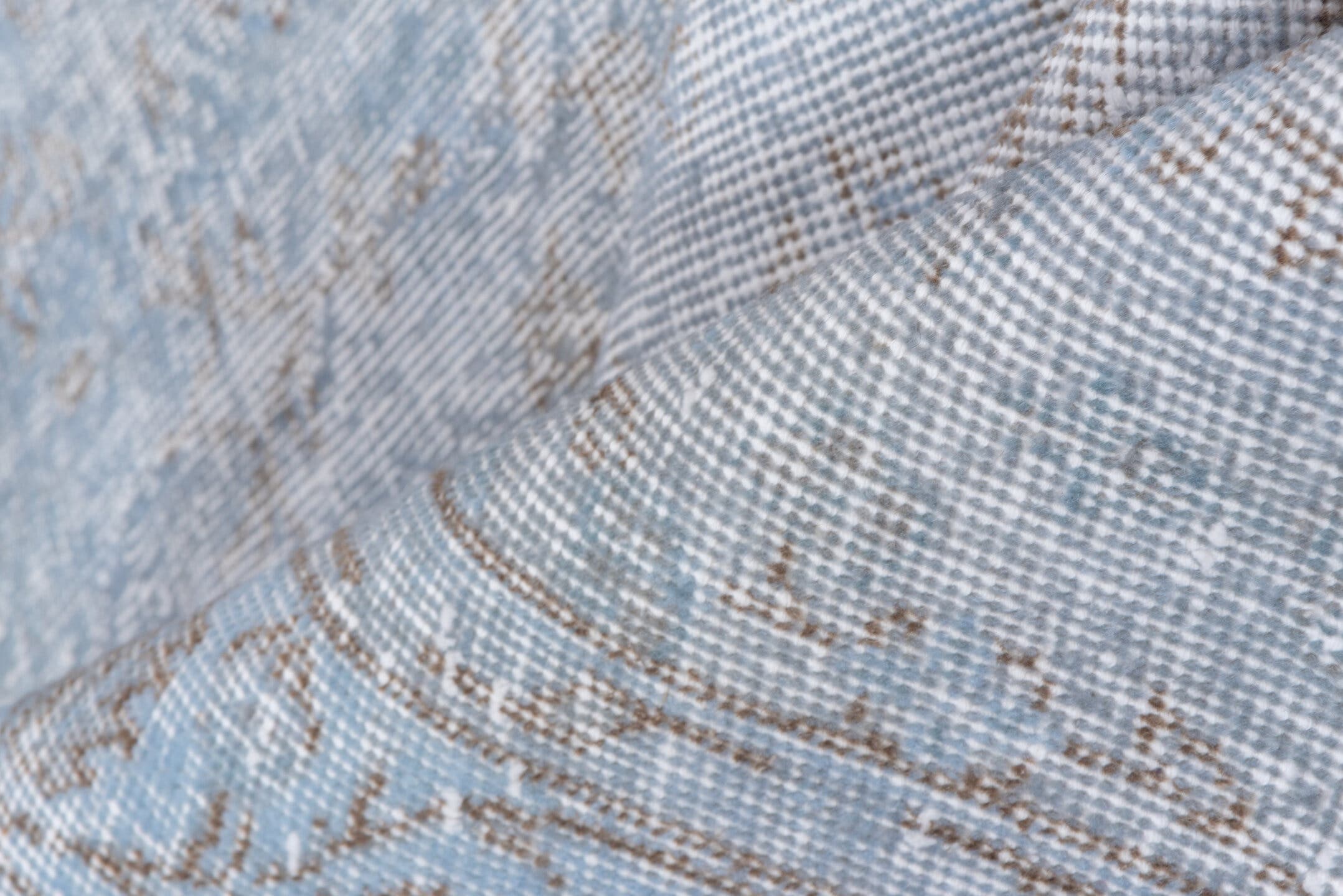 5' x 9' one-of-a-kind handmade antique Overdyed medium size rug. Color palette: pale blue, ivory, taupe, beige, light gray