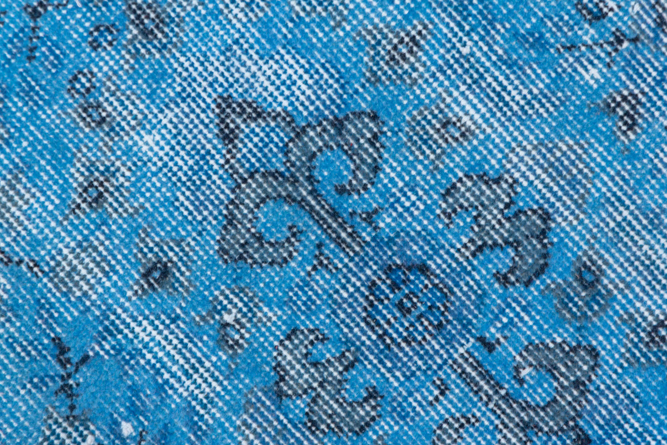 5' x 9' one-of-a-kind handmade vintage Overdyed medium size rug. Color palette: arapawa, blue, gray, light blue, light gray