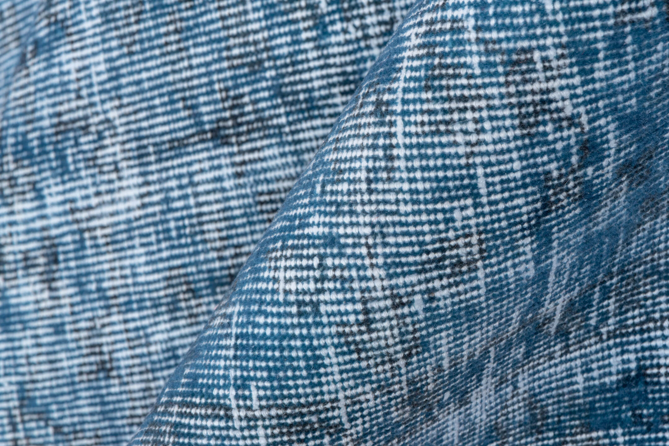 5' x 8' one-of-a-kind handmade vintage Overdyed medium size rug. Color palette: arapawa, blue, fiord, gainsboro, gray