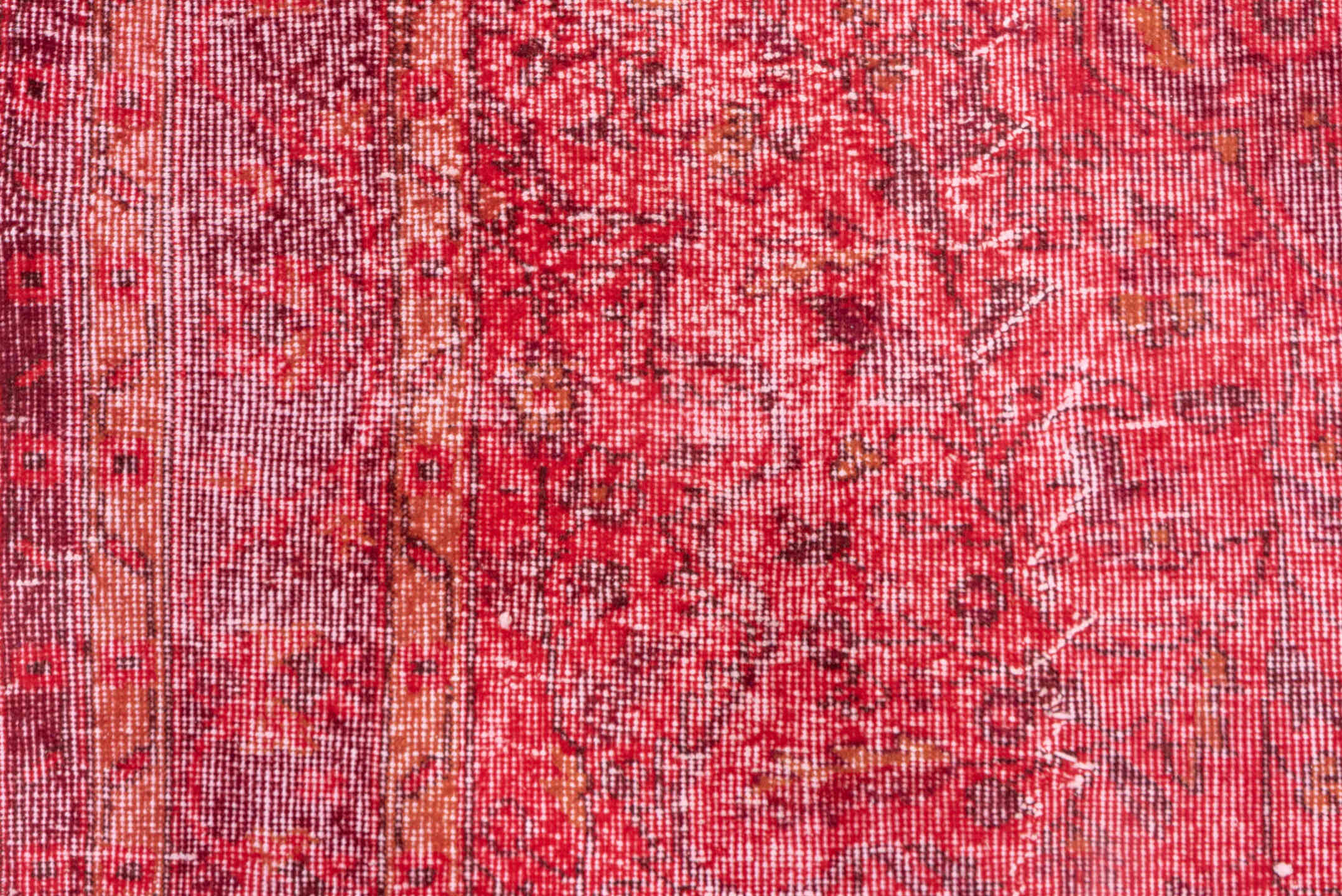 5' x 8' one-of-a-kind handmade vintage Overdyed medium size rug. Color palette: brown, indian red, light coral, light pink