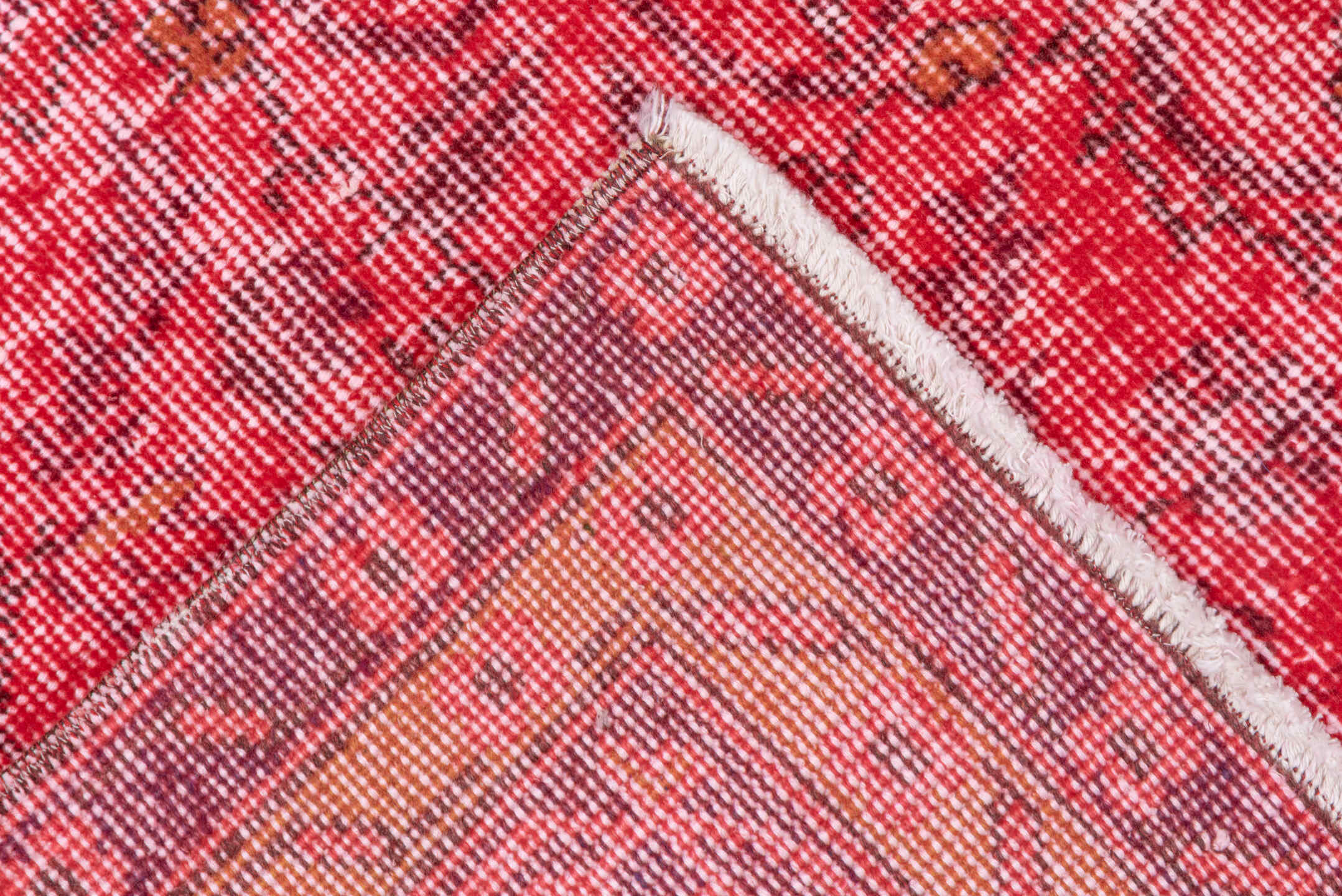 5' x 8' one-of-a-kind handmade vintage Overdyed medium size rug. Color palette: brown, indian red, light coral, light pink