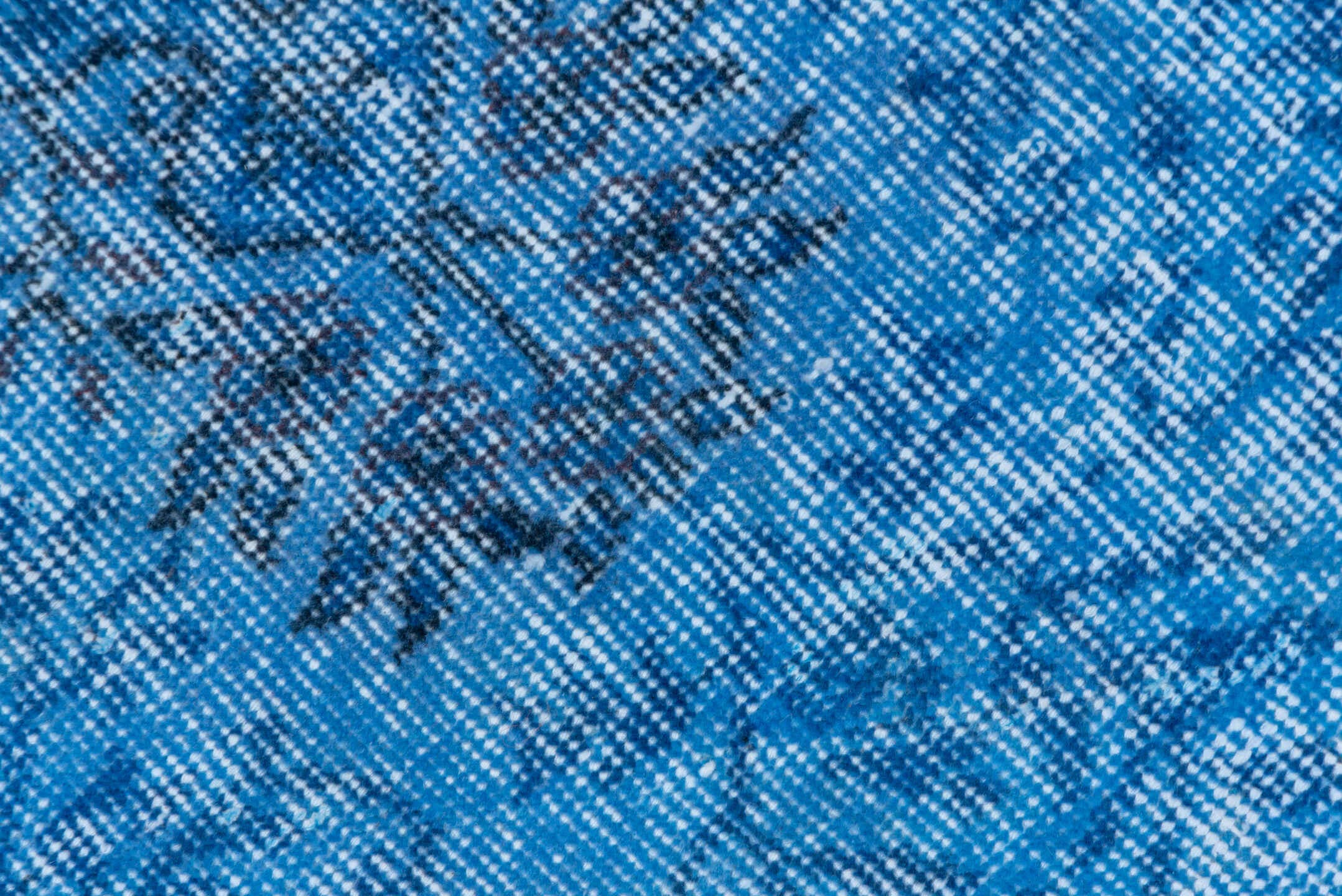 5' x 8' one-of-a-kind handmade antique Overdyed medium size rug. Color palette: sky blue, azure, slate, ivory, light blue