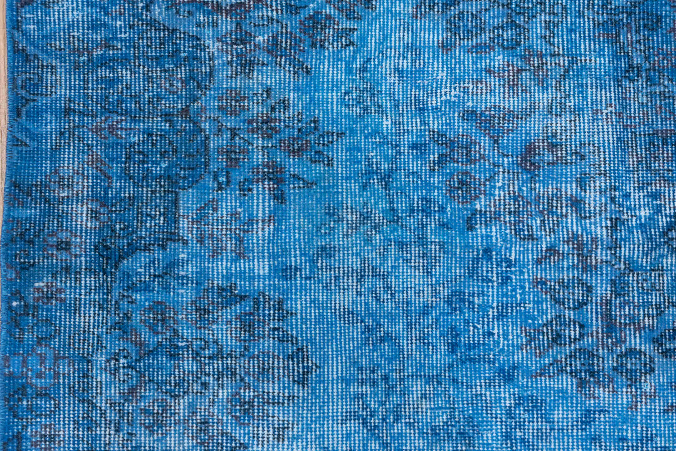 5' x 8' one-of-a-kind handmade vintage Overdyed medium size rug. Color palette: blue, gray, light blue, light steel blue