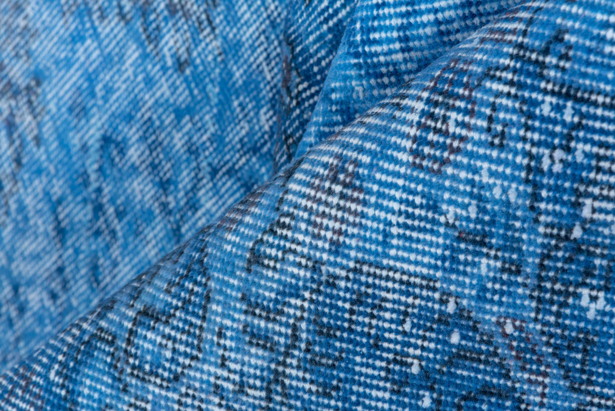 5' x 8' one-of-a-kind handmade vintage Overdyed medium size rug. Color palette: blue, gray, light blue, light steel blue