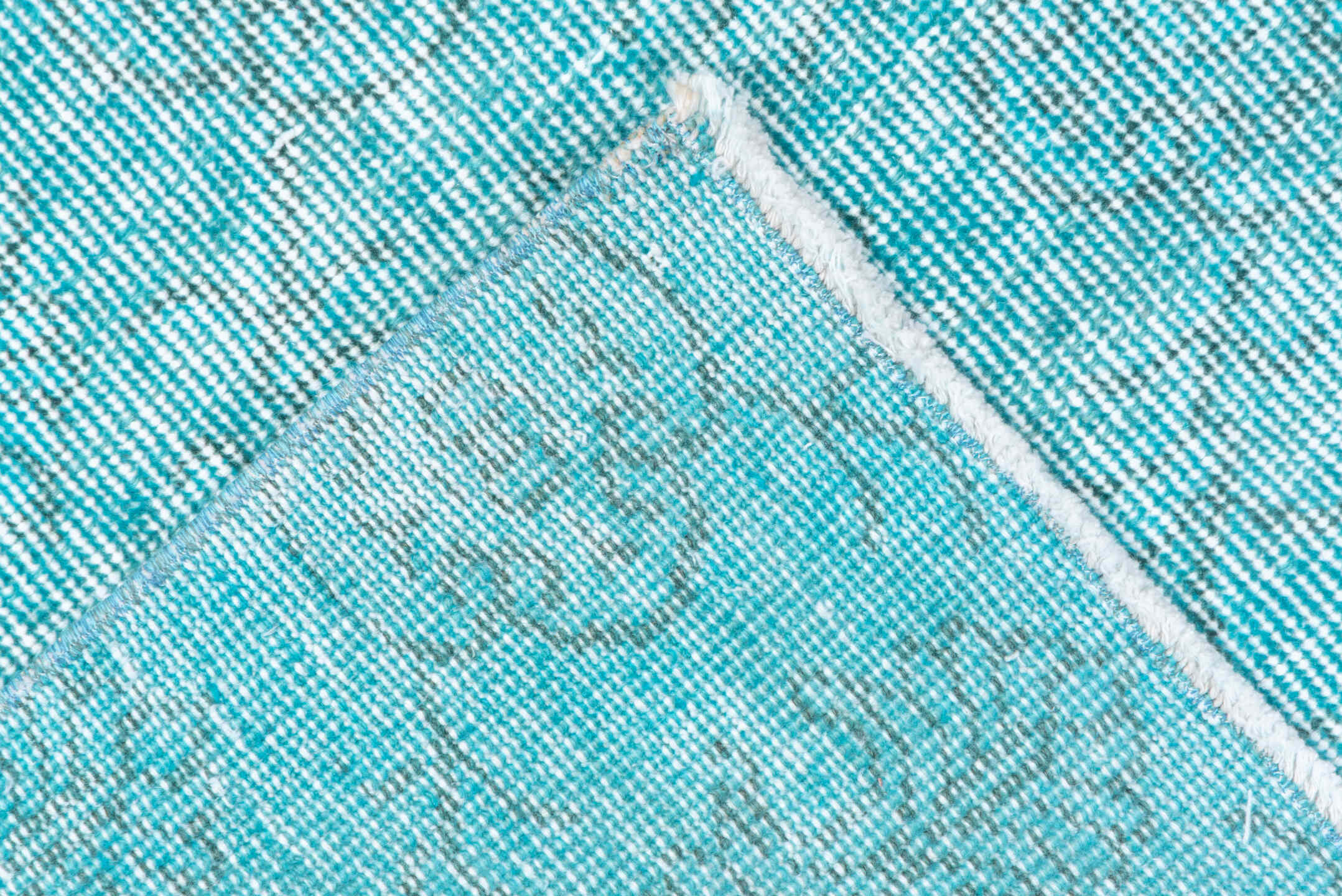 5' x 9' one-of-a-kind handmade antique Overdyed medium size rug. Color palette: aqua, turquoise, ice blue, ivory, teal