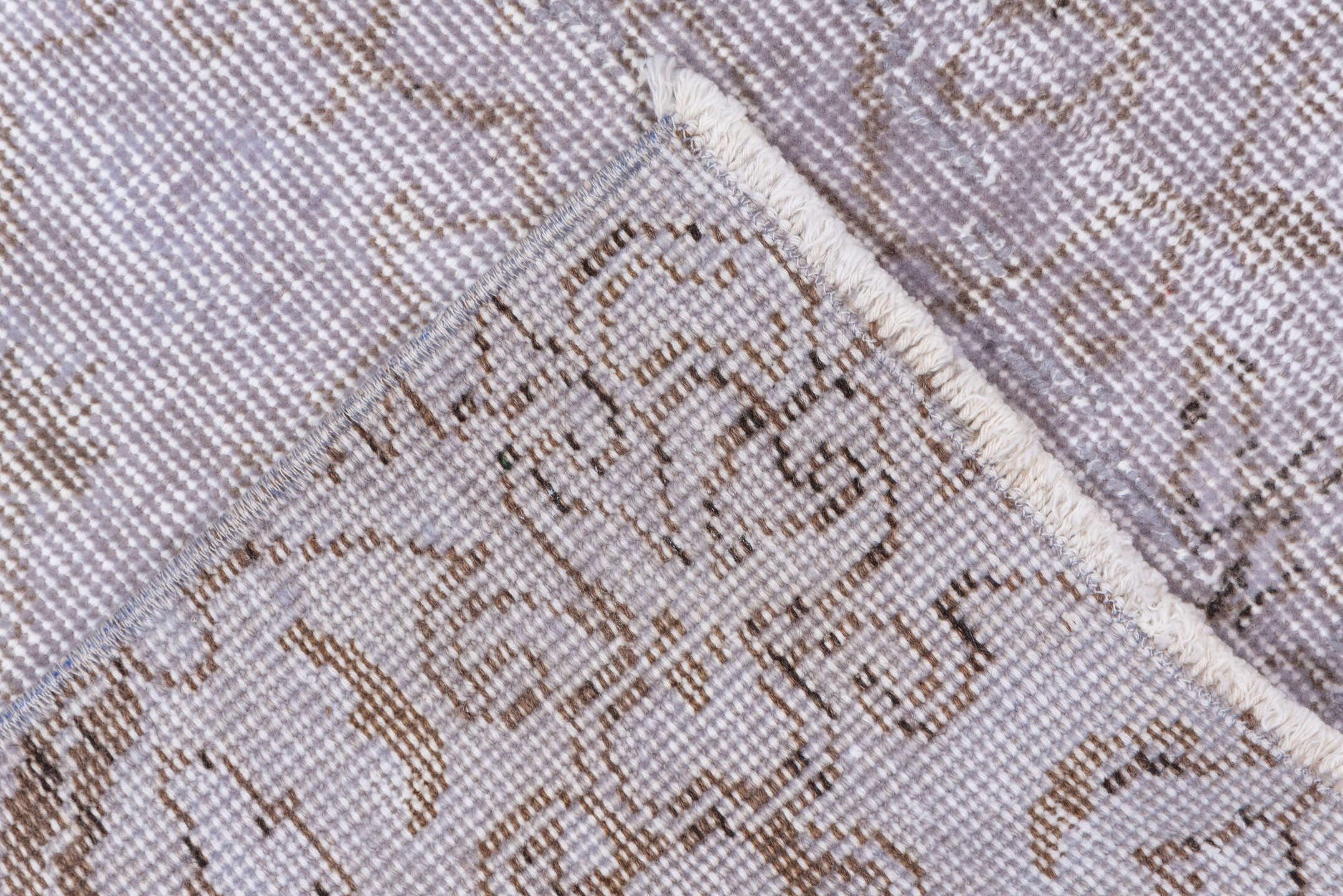 6' x 9' one-of-a-kind handmade vintage Overdyed medium size rug. Color palette: gainsboro, gray, light gray, off-white, pink