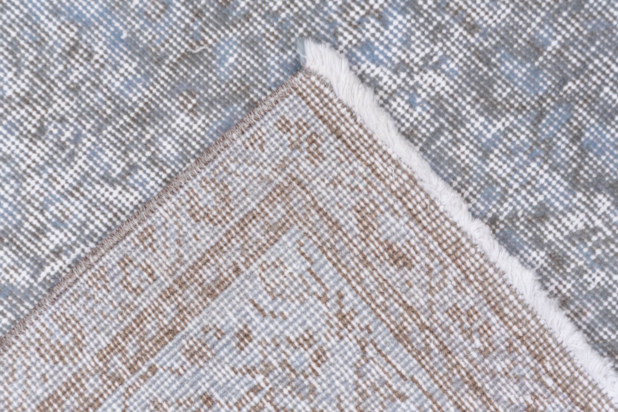 6' x 9' one-of-a-kind handmade antique Overdyed medium size rug. Color palette: ivory, pale blue, silver, taupe, gray
