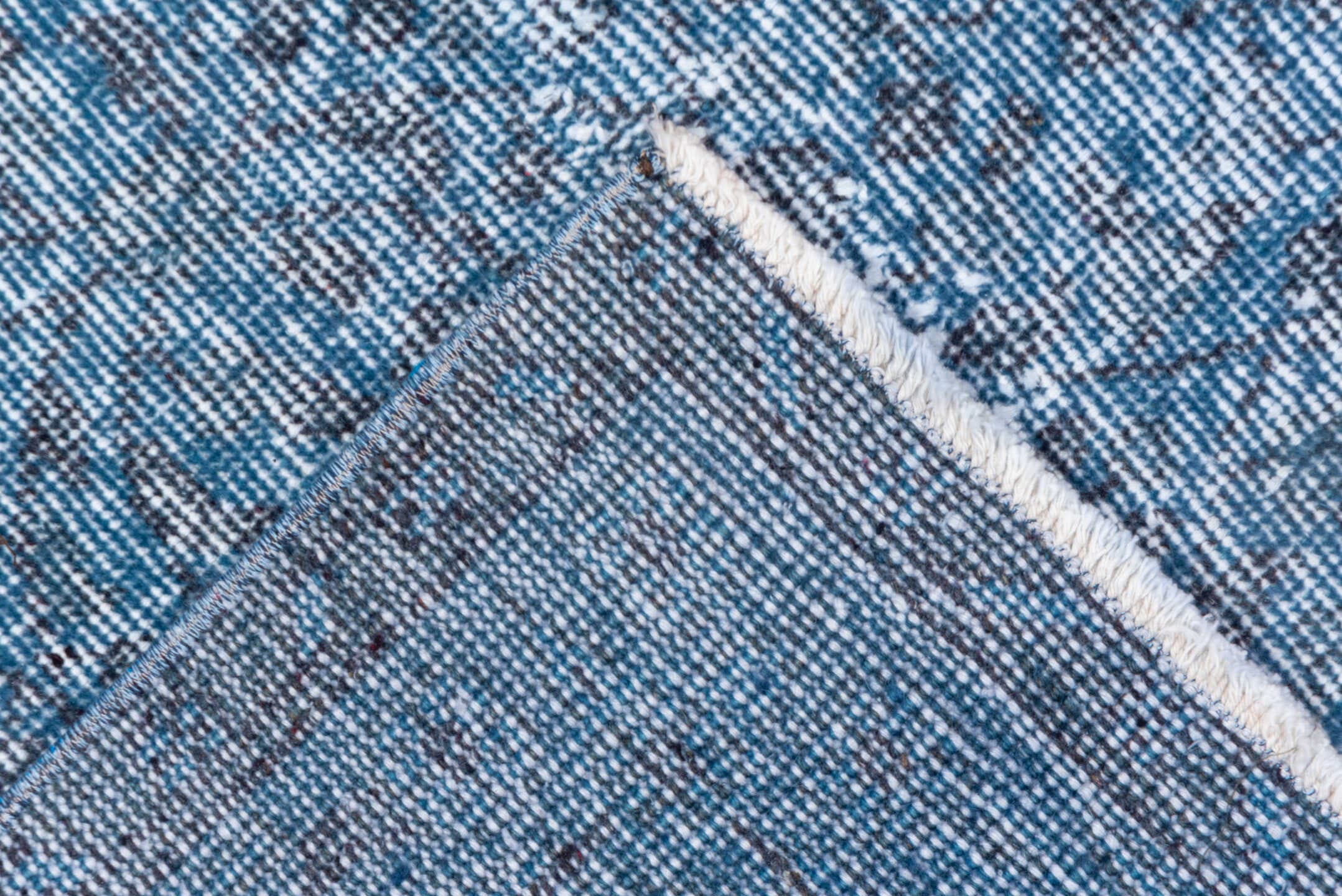 5' x 9' one-of-a-kind handmade antique Overdyed medium size rug. Color palette: sky blue, powder blue, ice blue, slate