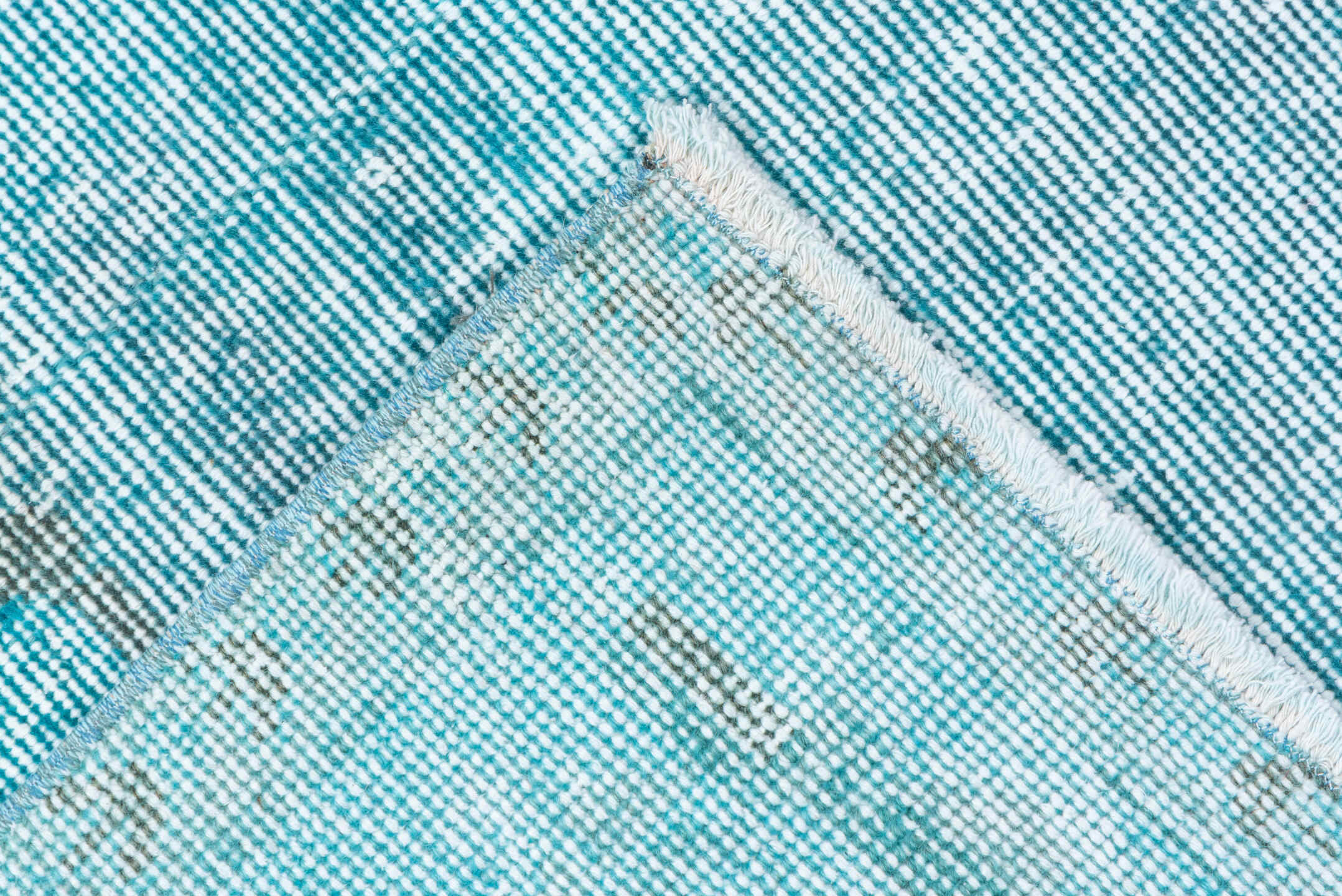 6' x 8' one-of-a-kind handmade antique Overdyed medium size rug. Color palette: aqua, ivory, sky blue, teal, light blue