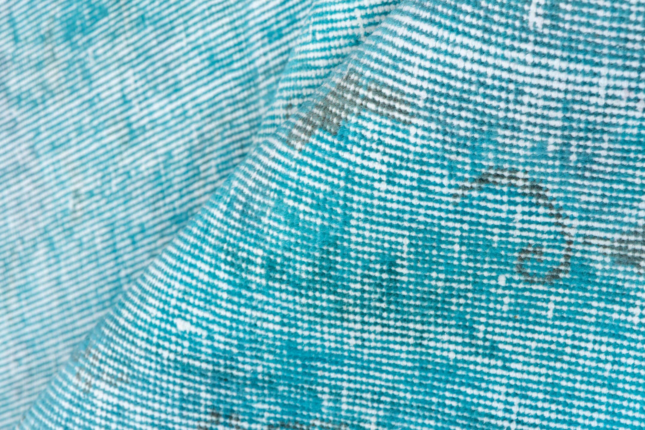 6' x 8' one-of-a-kind handmade antique Overdyed medium size rug. Color palette: aqua, ivory, sky blue, teal, light blue