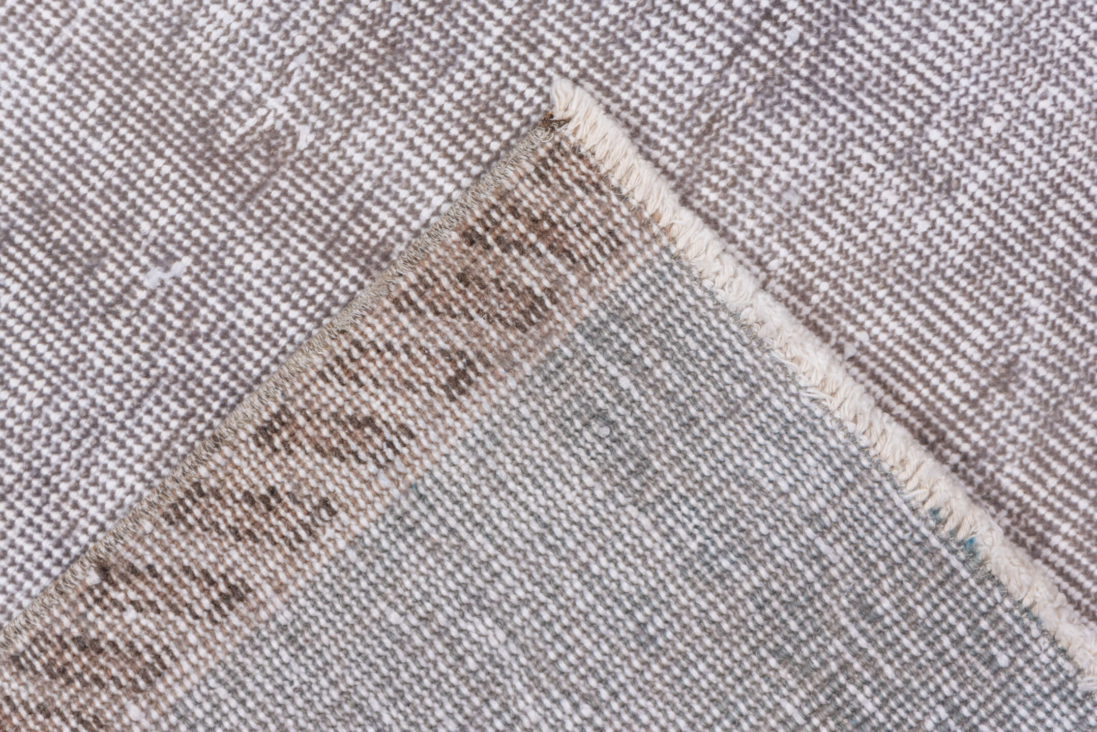 6' x 8' one-of-a-kind handmade vintage Overdyed medium size rug. Color palette: gray, off-white, light gray, pink, gainsboro