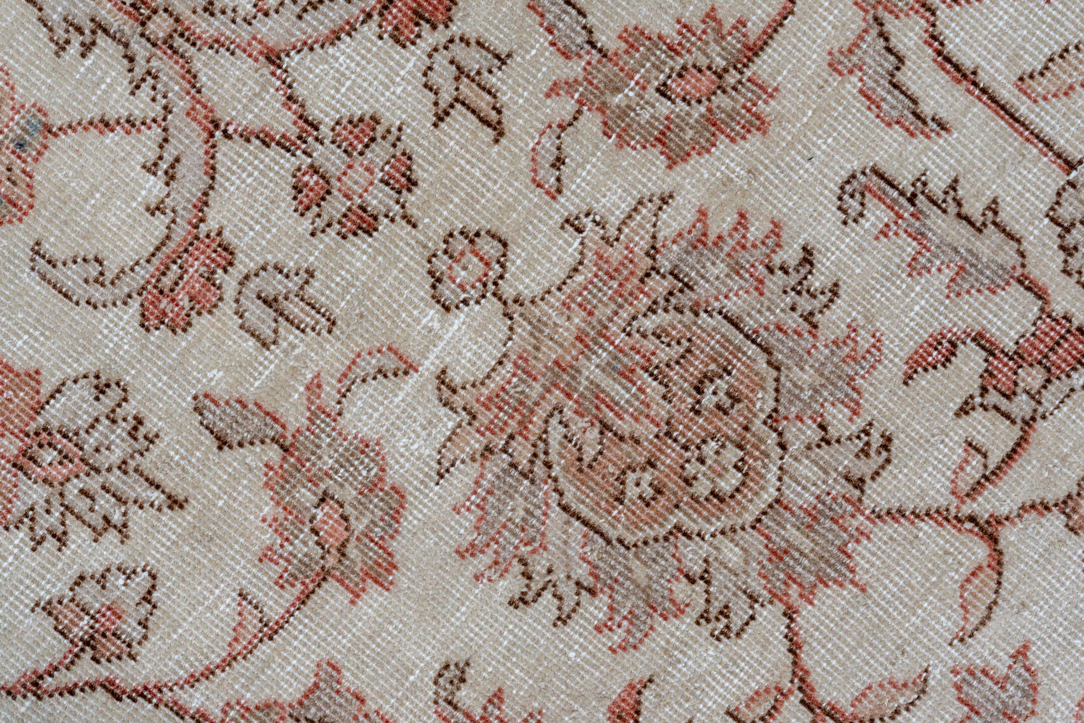 6' x 9' one-of-a-kind handmade vintage Sparta medium size rug. Color palette: brown, gray, light gray, off-white, pink