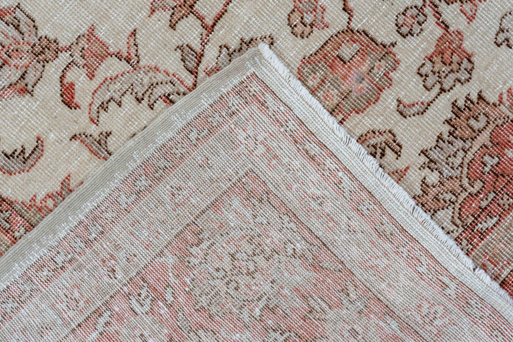 6' x 9' one-of-a-kind handmade antique Sparta medium size rug. Color palette: ivory, rose, blush, taupe, dusty pink, pink