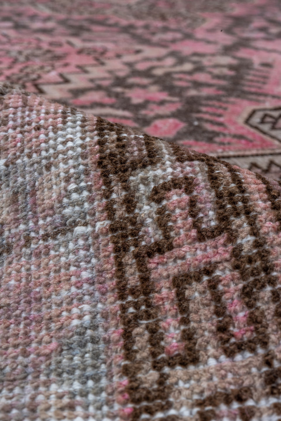 6' x 13' one-of-a-kind handmade vintage Khotan large size rug. Color palette: blush, rose, taupe, charcoal, ivory, mauve