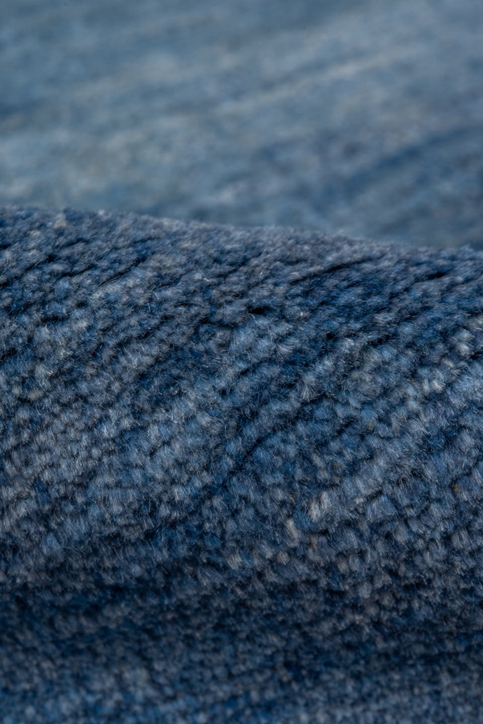 5' x 6' one-of-a-kind handmade vintage Tibetan rug. Color palette: blue, navy, slate, sky blue, gray, light blue