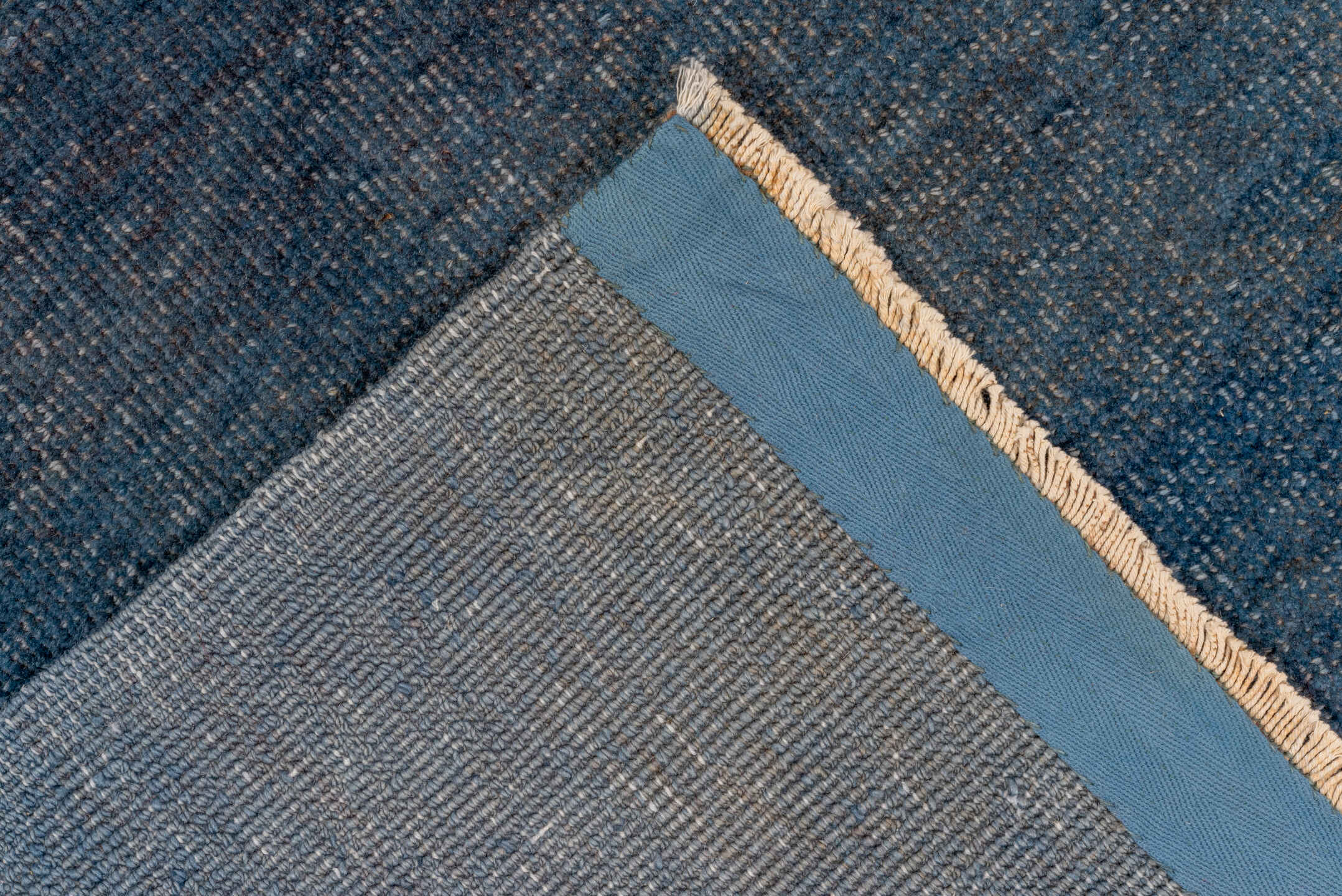 5' x 7' one-of-a-kind handmade antique Overdyed rug. Color palette: indigo, denim, slate, ivory, purple, blue, gray