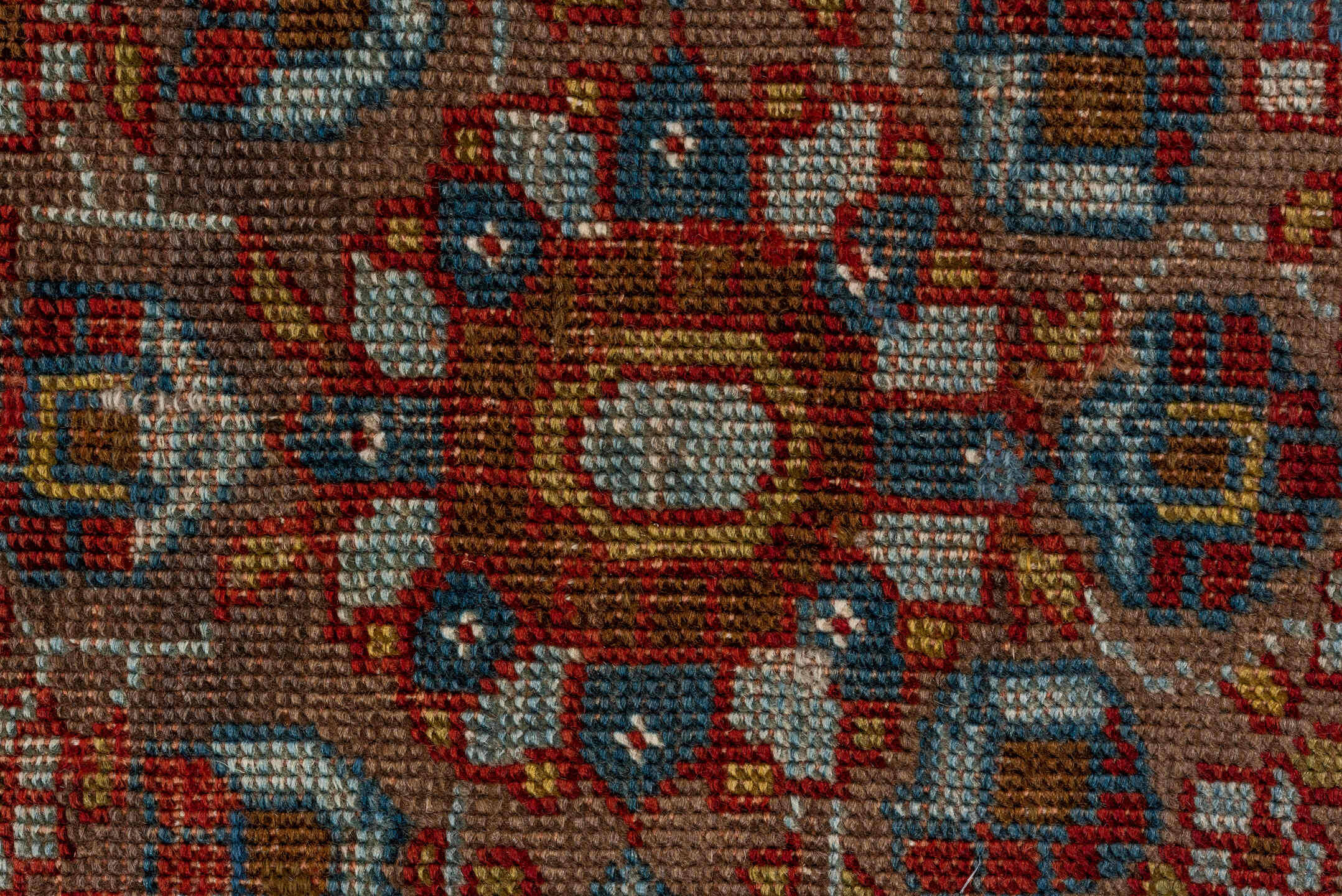 5' x 9' one-of-a-kind handmade antique Karabagh medium size rug. Color palette: turquoise, rust, ivory, terra cotta, gold