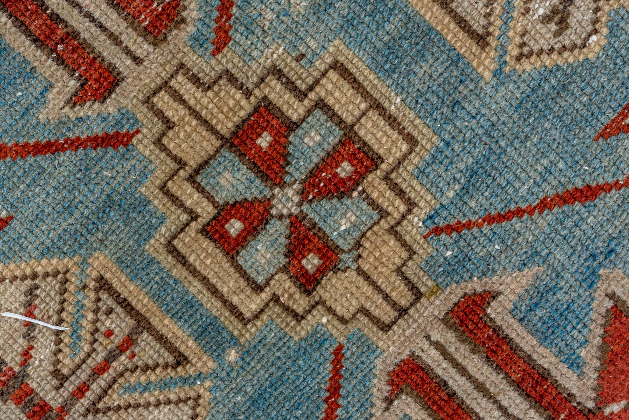 5' x 9' one-of-a-kind handmade antique Caucasian medium size rug. Color palette: light blue, ivory, rust, red, slate, camel