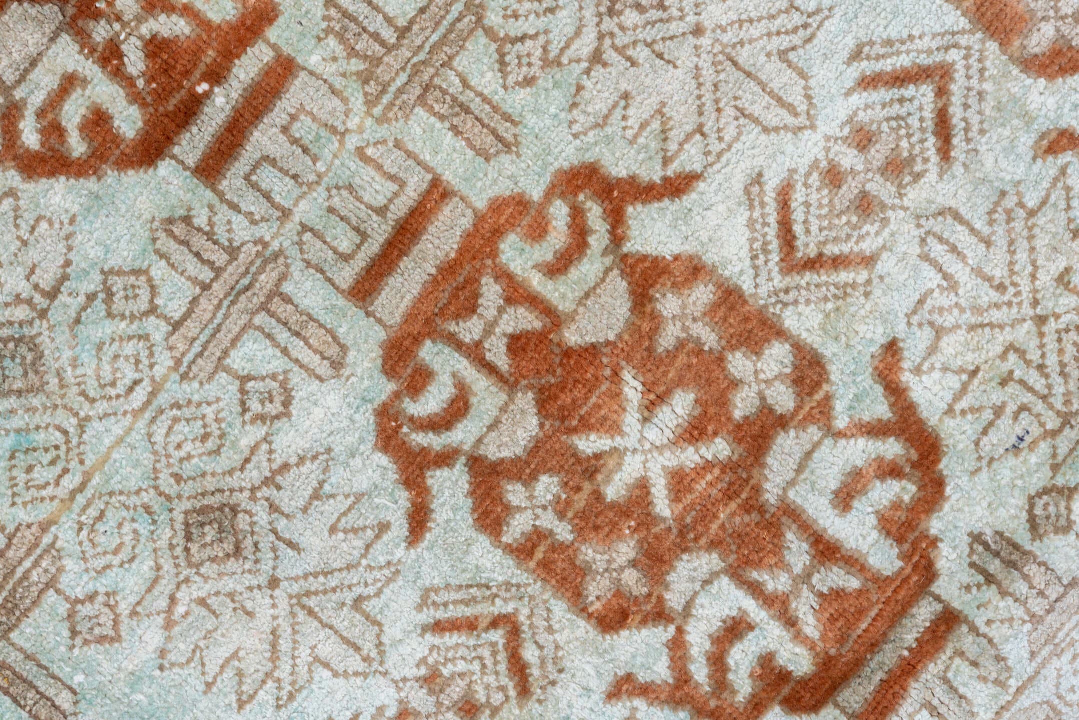 3' x 5' one-of-a-kind handmade antique Kaisary small size rug. Color palette: ivory, camel, taupe, rust, beige, sand, gray