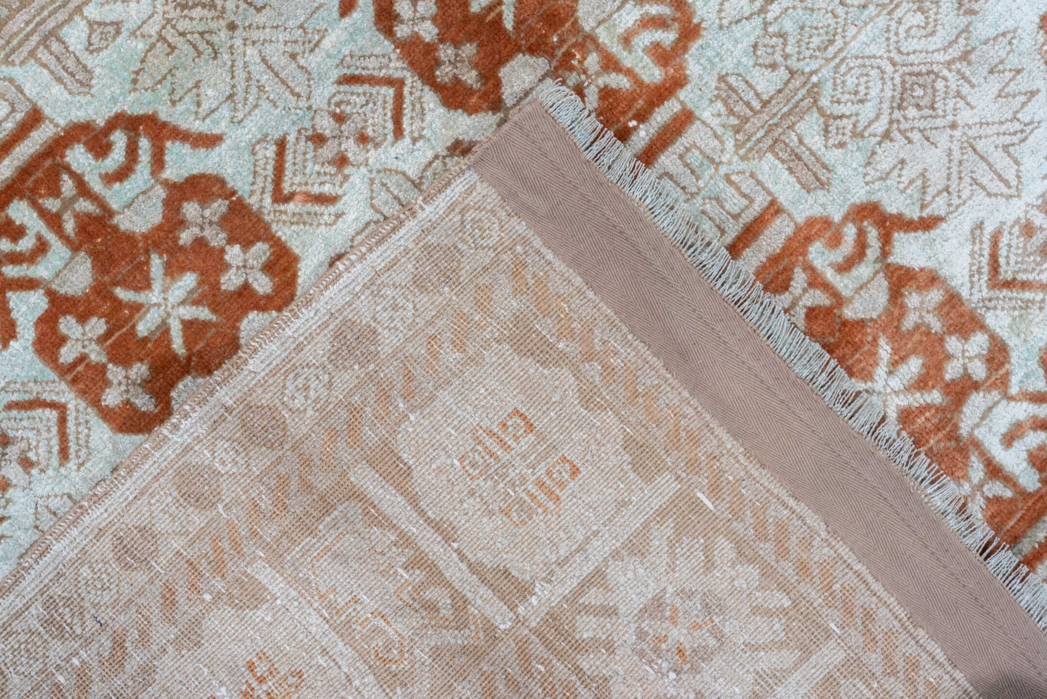 3' x 5' one-of-a-kind handmade antique Kaisary small size rug. Color palette: ivory, camel, taupe, rust, beige, sand, gray