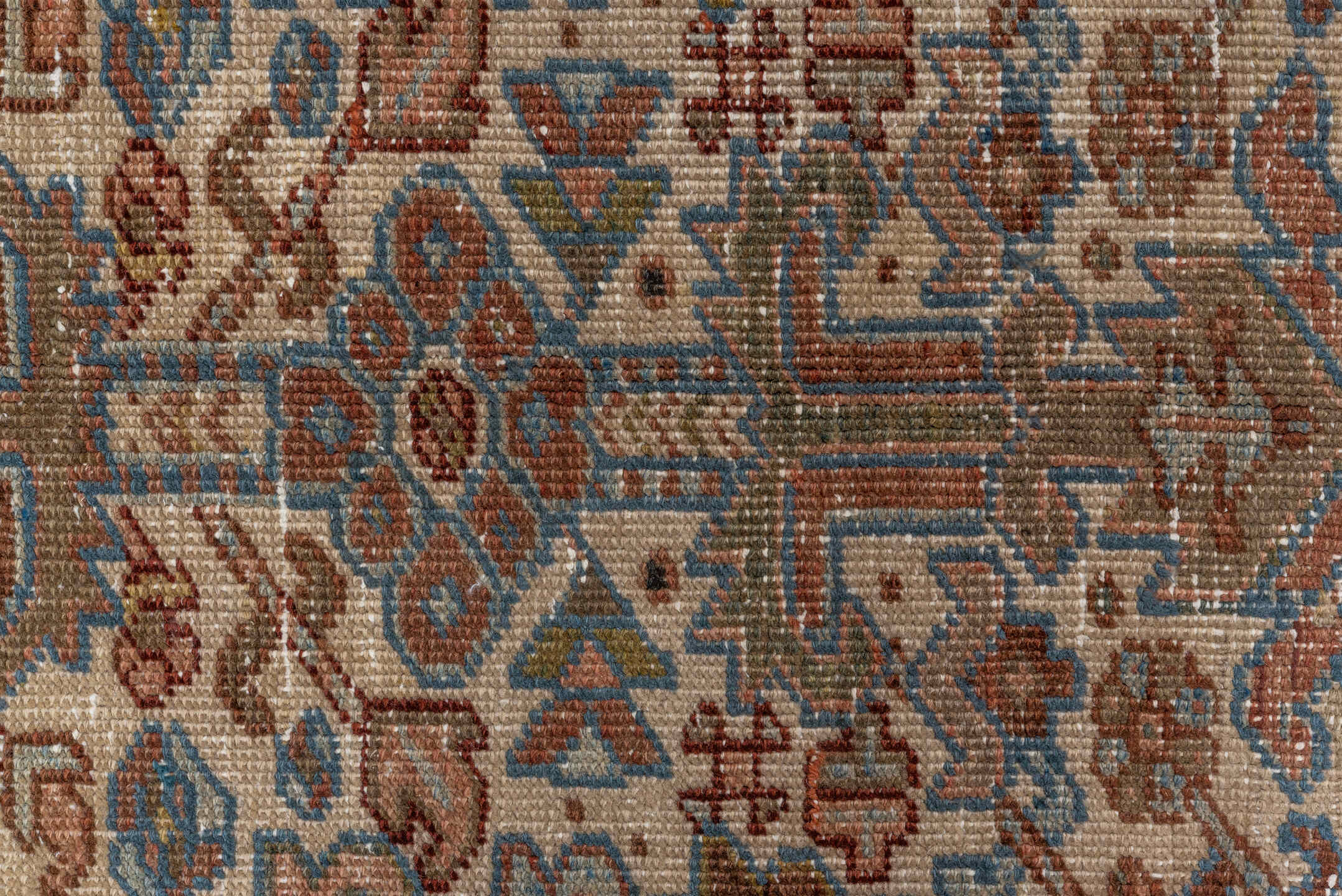 6' x 7' one-of-a-kind handmade vintage Heriz rug. Color palette: black, blue, brown, dark gray, dim gray, gainsboro, gray