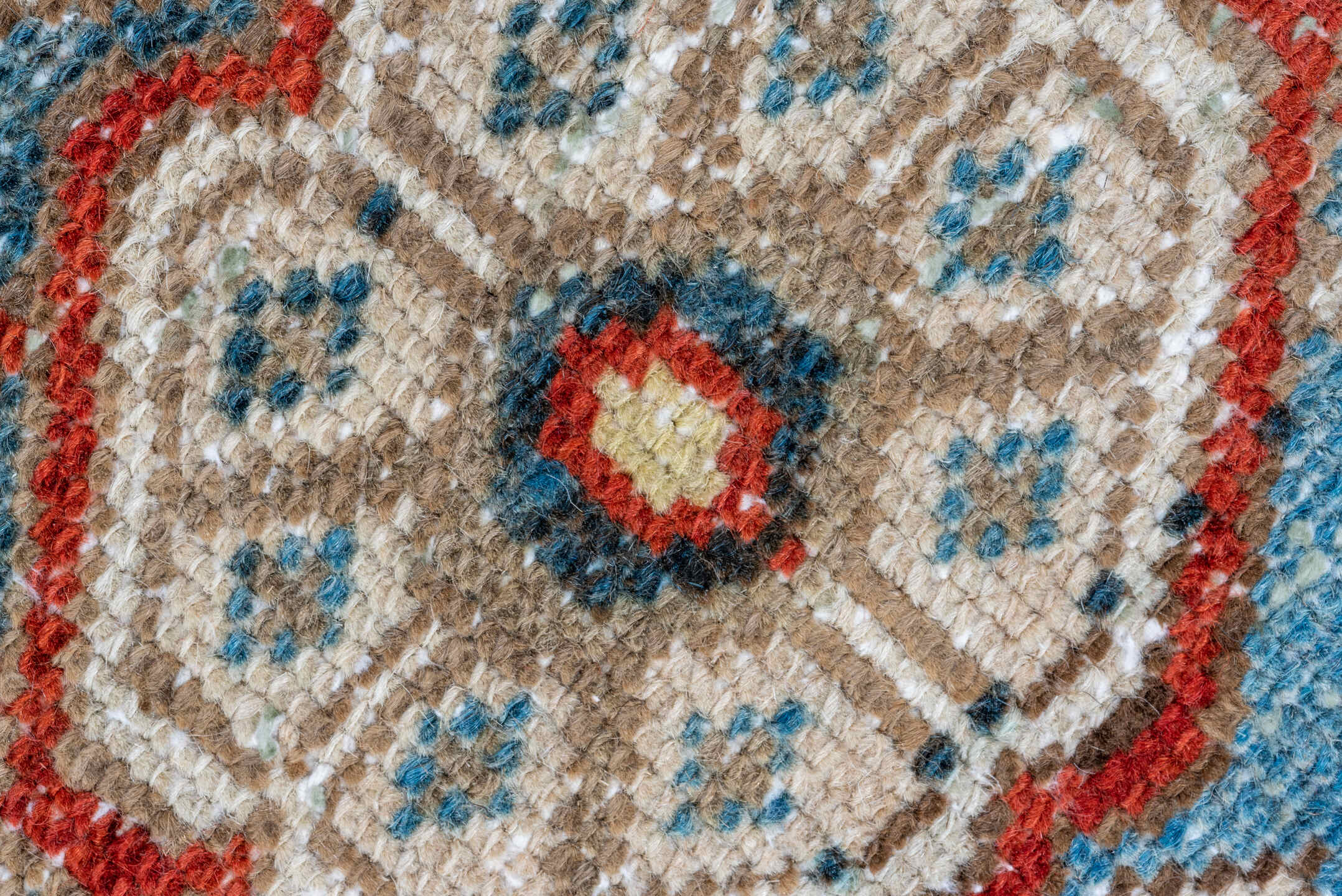 3' x 4' one-of-a-kind handmade vintage Karaje small size rug. Color palette: black, blue, brown, charcoal, gray, light gray