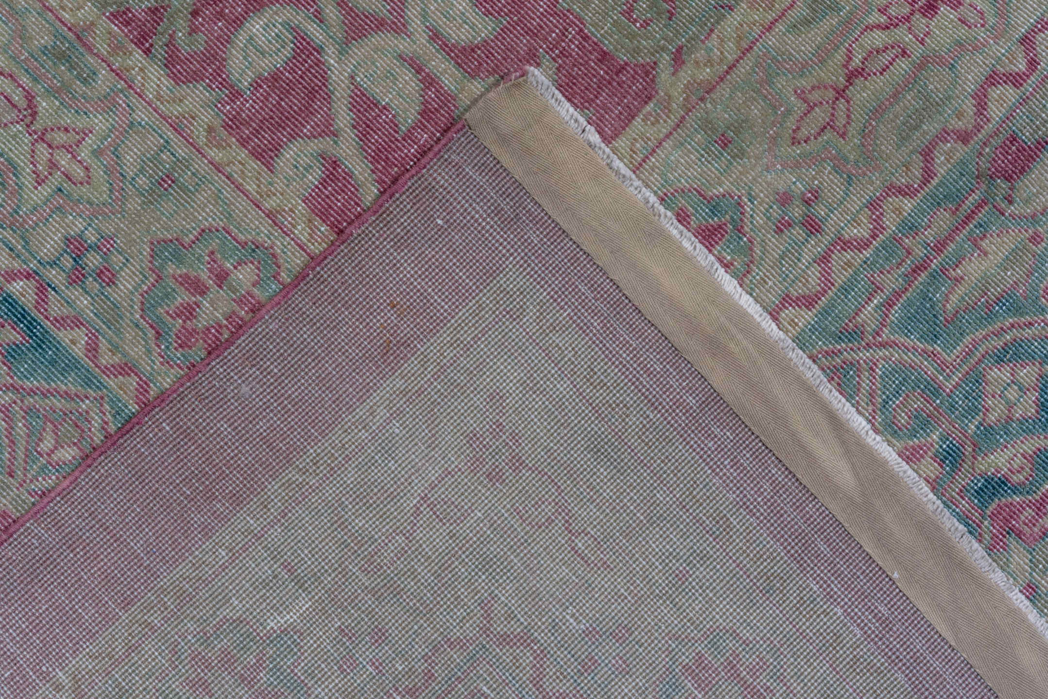 12' x 17' one-of-a-kind handmade antique Sivas oversize rug. Color palette: rose, ivory, teal, dusty pink, sage, taupe, pink