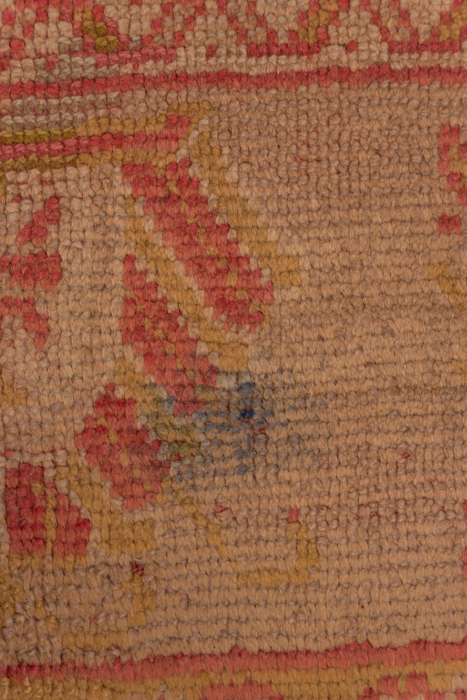 9' x 11' one-of-a-kind handmade antique Oushak large size rug. Color palette: terra cotta, gold, camel, rose, saffron
