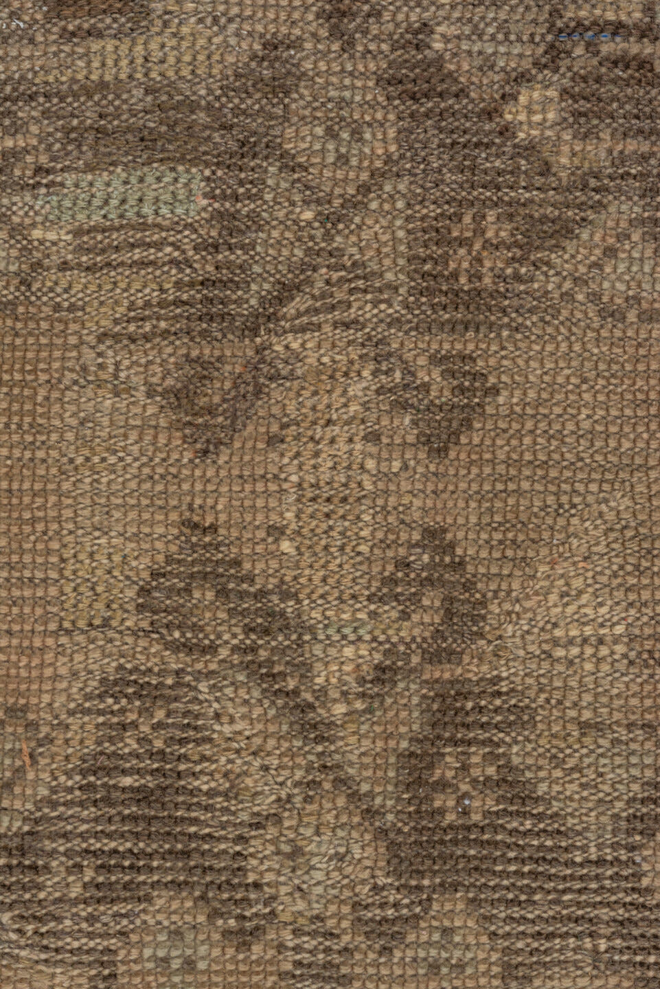 8' x 8' one-of-a-kind handmade antique Oushak rug. Color palette: taupe, brown, camel, ivory, sage, beige, gray, green